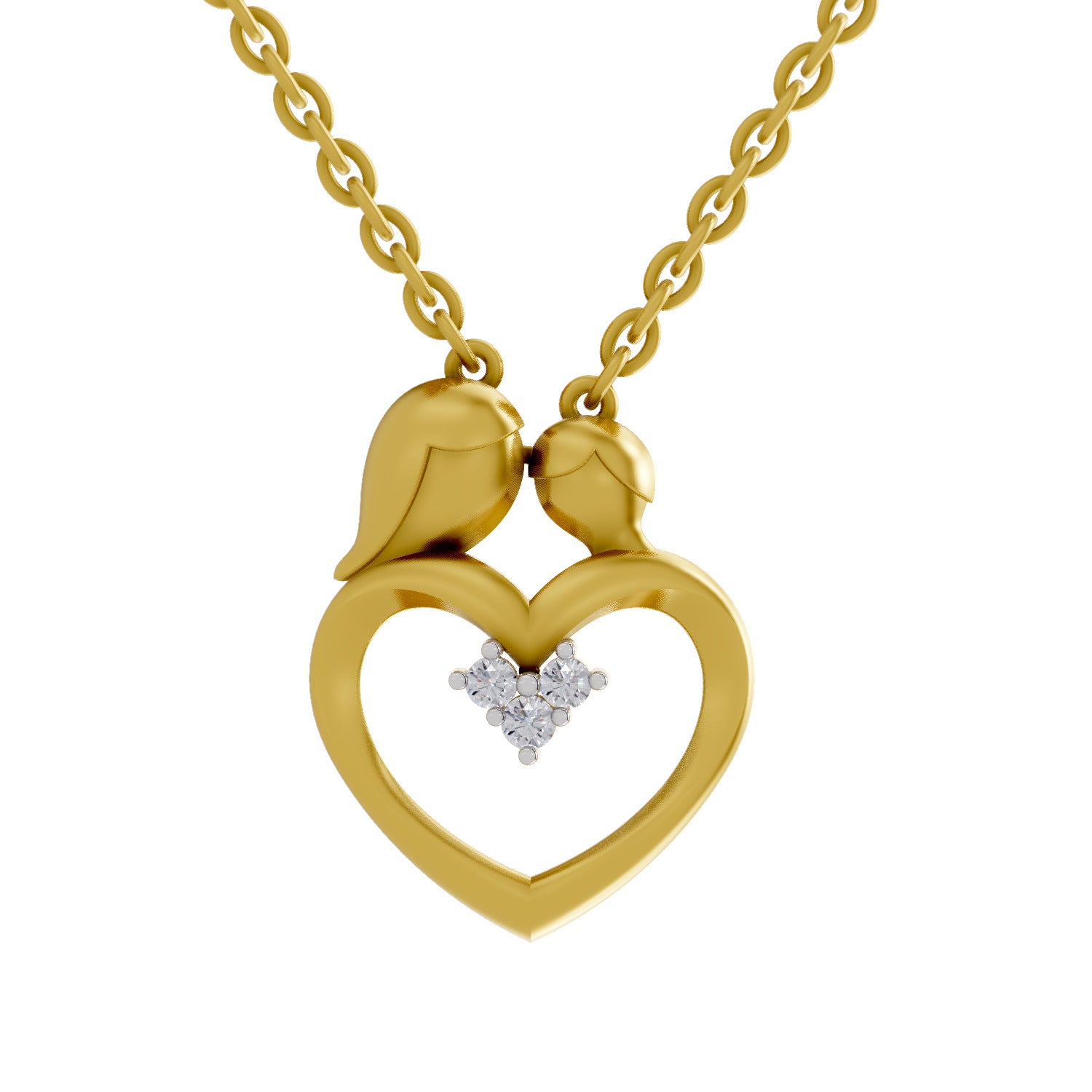 0.06 Round Shape | 925 Sterling Silver Gold Plated Heart Pendant Necklace