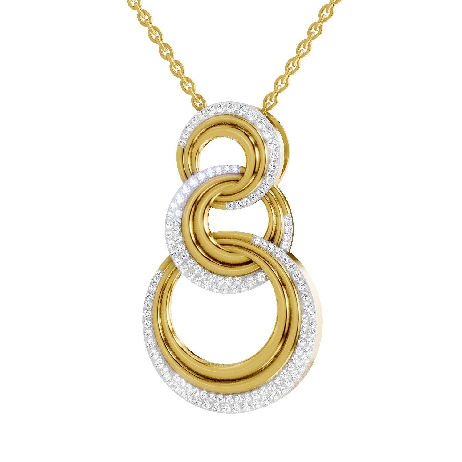 0.76 Carat | 925 Sterling Silver Gold Plated Trinity Link Pendant Necklace