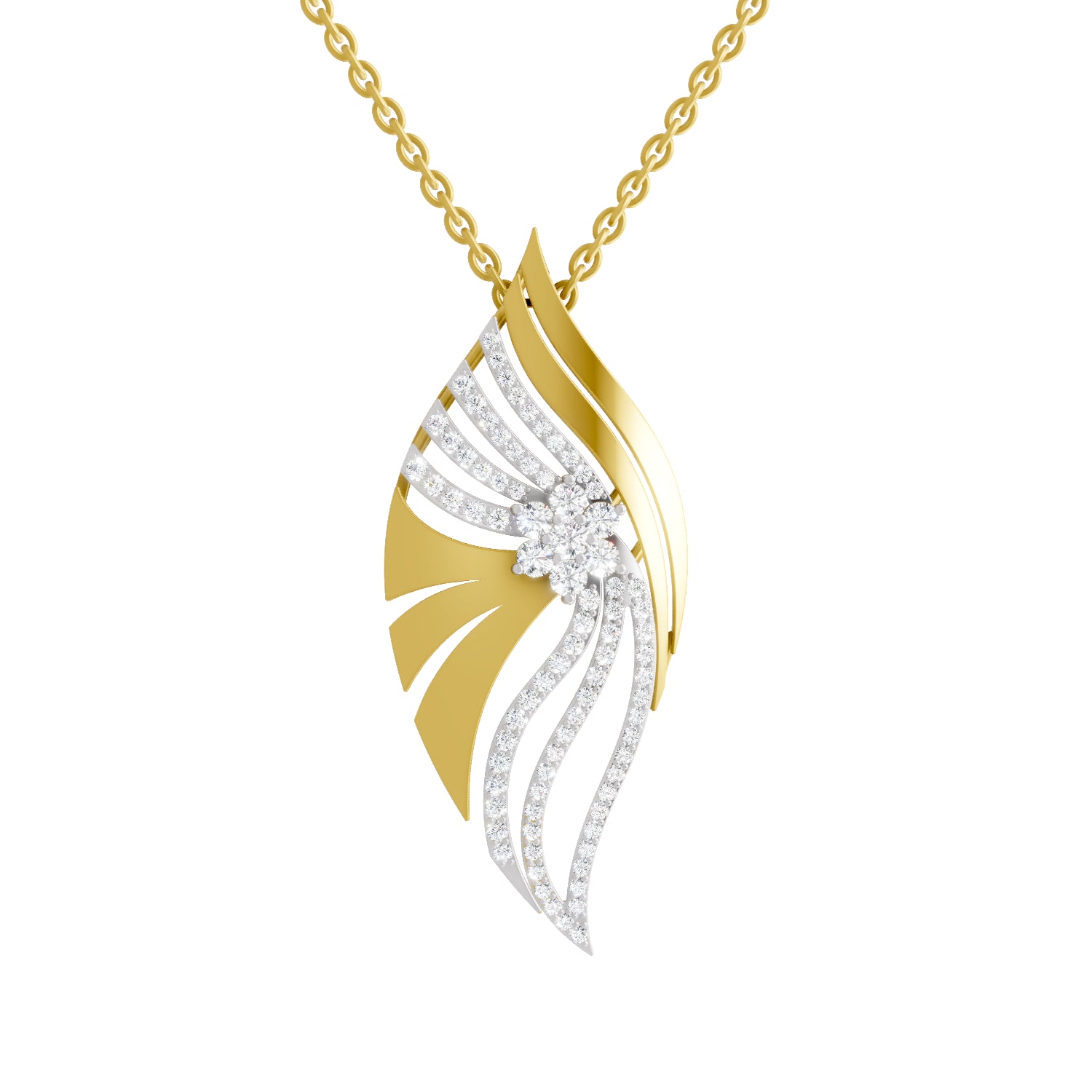0.85 Carat | 925 Sterling Silver Gold Plated Leaf Cluster Diamond Pendant Necklace