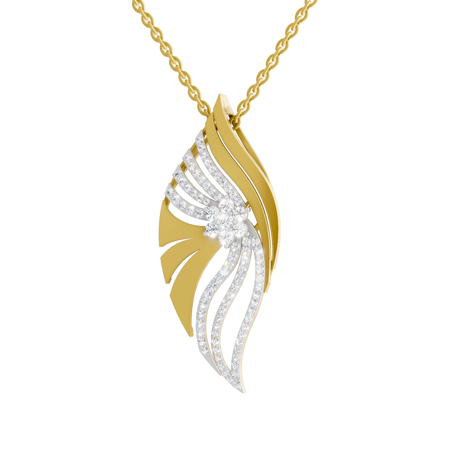 0.85 Carat | 925 Sterling Silver Gold Plated Leaf Cluster Diamond Pendant Necklace