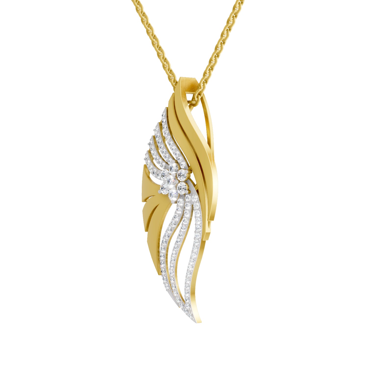 0.85 Carat | 925 Sterling Silver Gold Plated Leaf Cluster Diamond Pendant Necklace