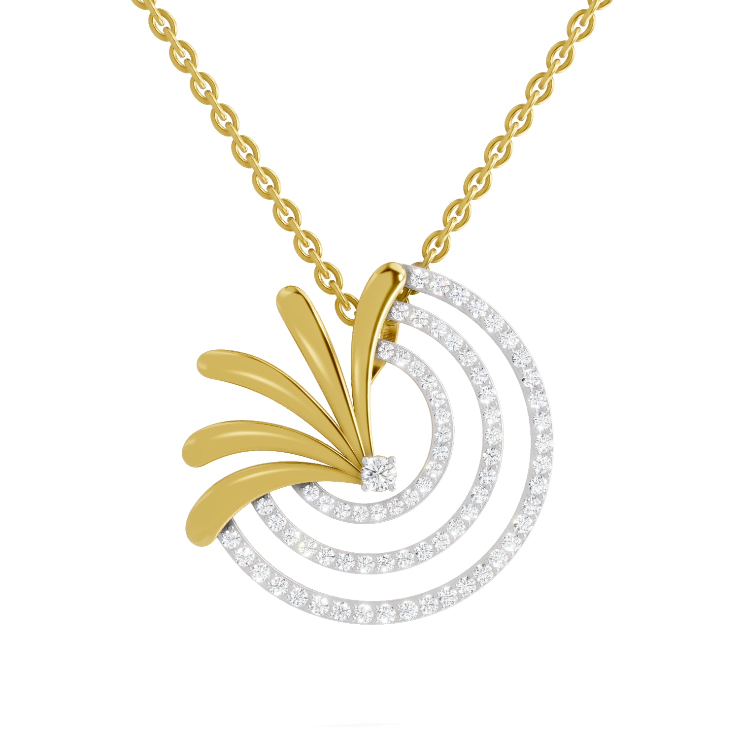 0.66 Carat | 925 Sterling Silver Gold Plated Half-Circle Pendant Necklace