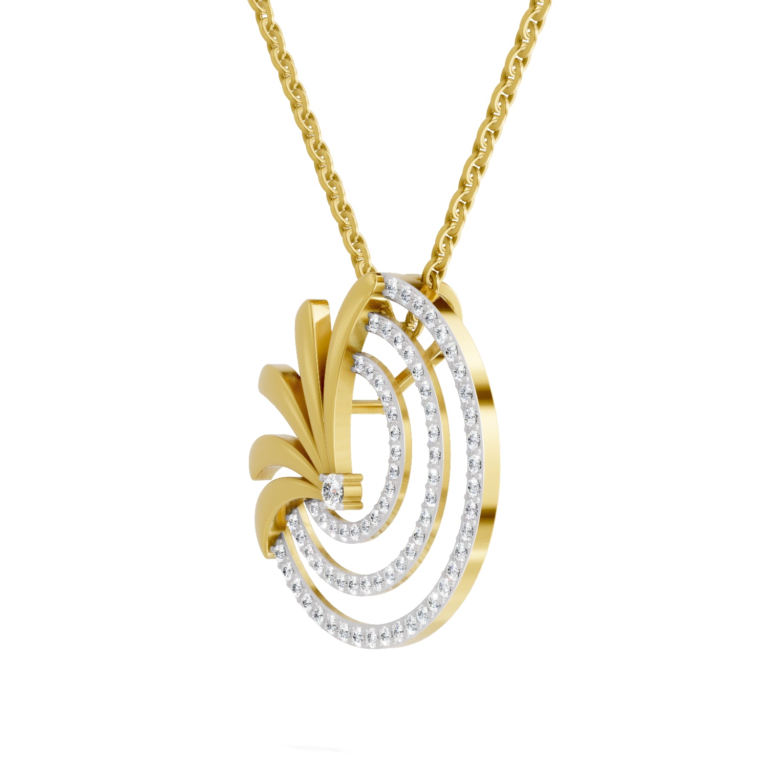 0.66 Carat | 925 Sterling Silver Gold Plated Half-Circle Pendant Necklace