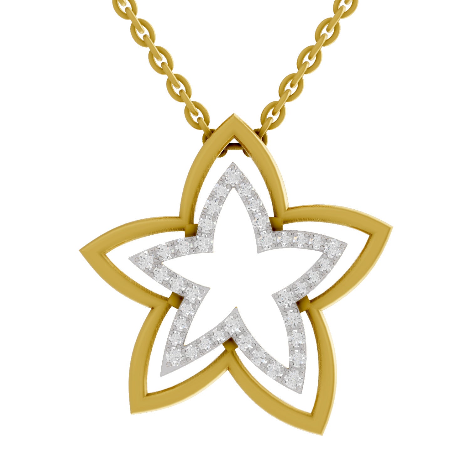 0.28 Round Shape | 925 Sterling Silver Gold Plated Floral Pendant Necklace