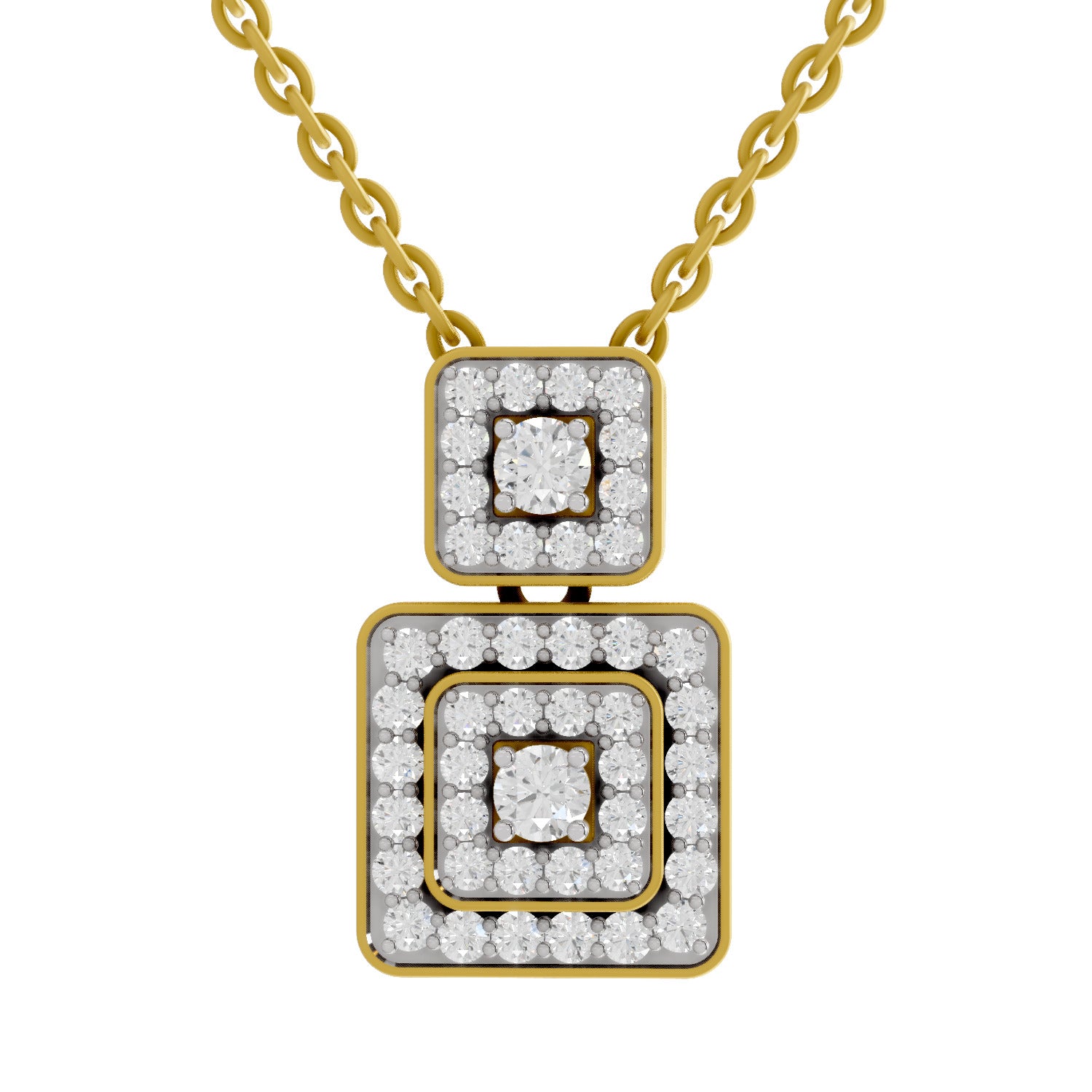 0.93 Round Shape | 925 Sterling Silver Gold Plated Square Pendant Necklace