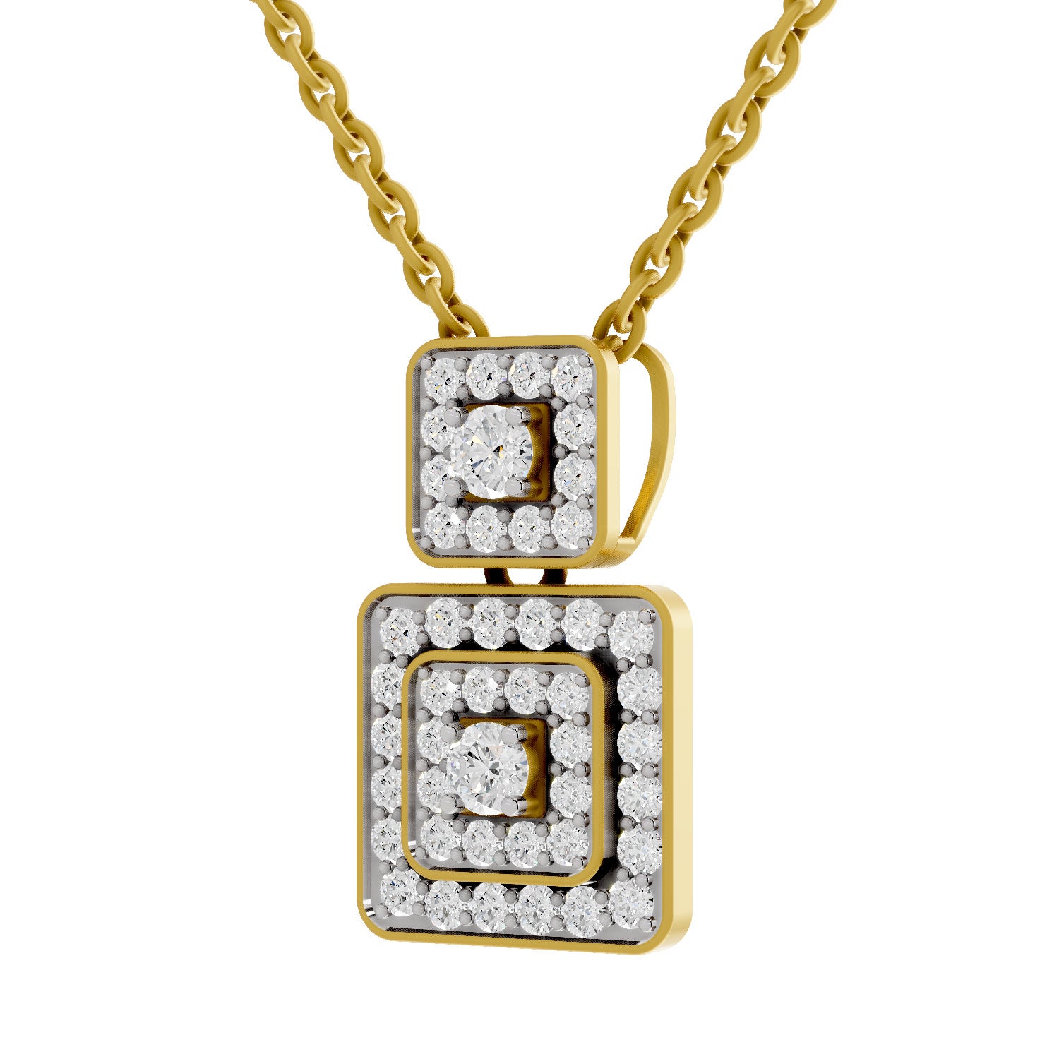 0.93 Round Shape | 925 Sterling Silver Gold Plated Square Pendant Necklace