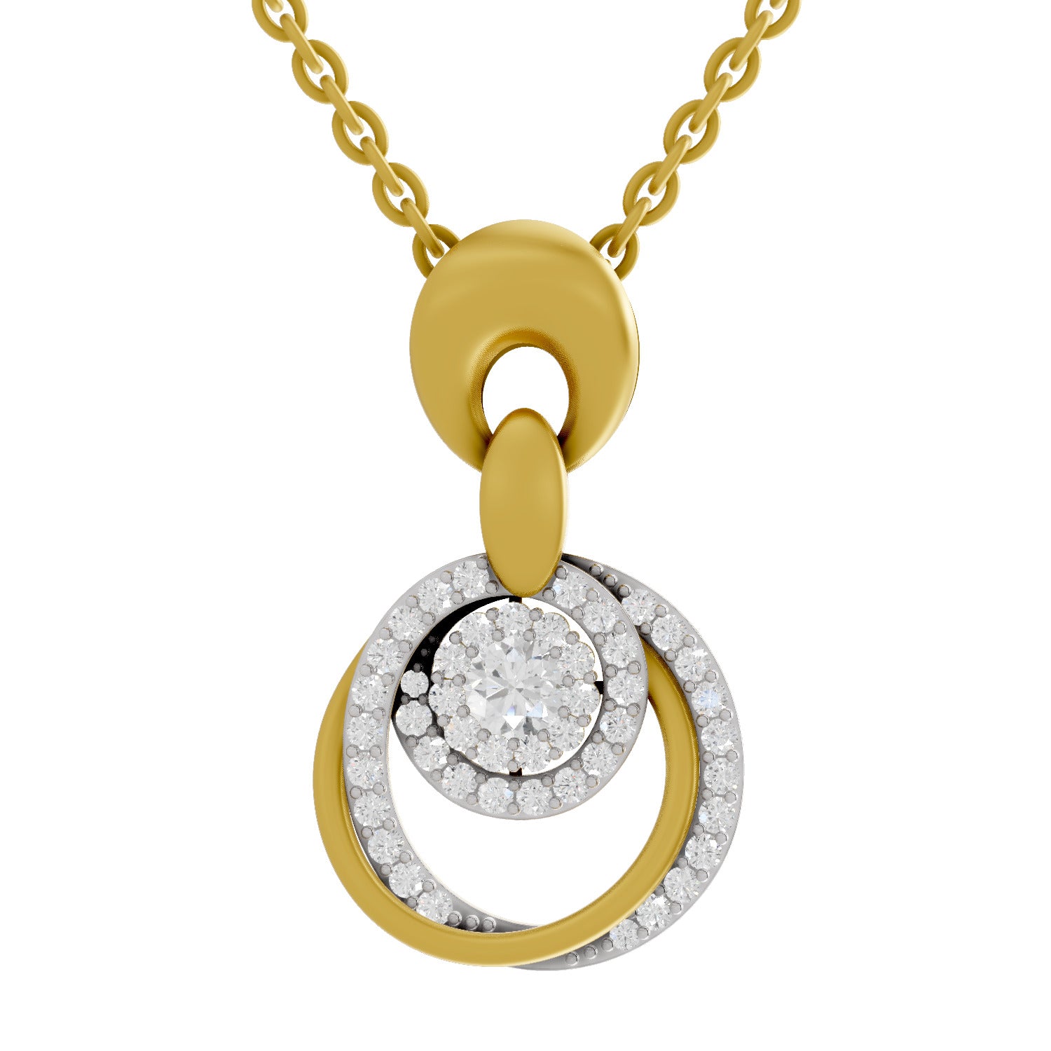 0.62 Round Shape | 925 Sterling Silver Gold Plated Halo Pendant Necklace