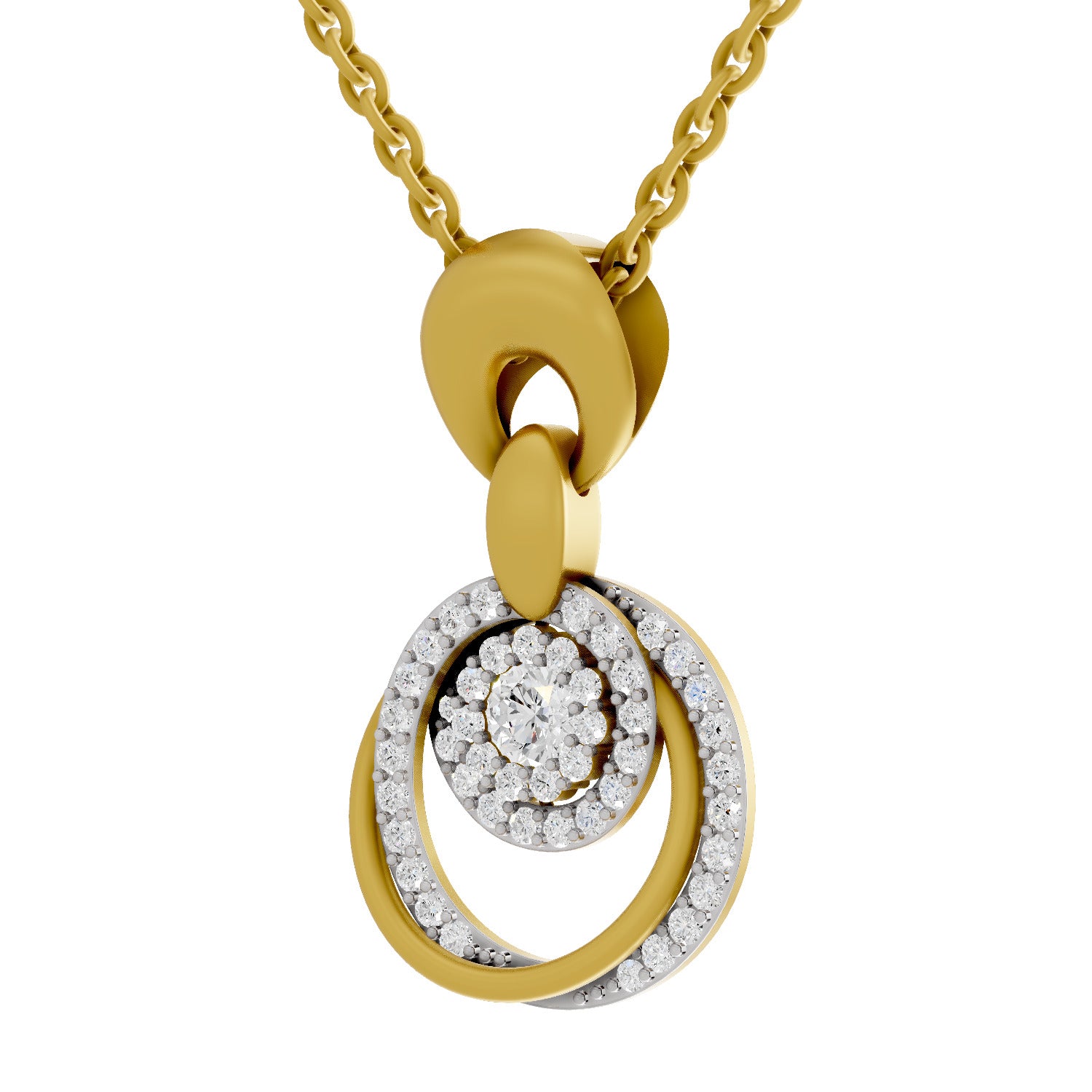 0.62 Round Shape | 925 Sterling Silver Gold Plated Halo Pendant Necklace