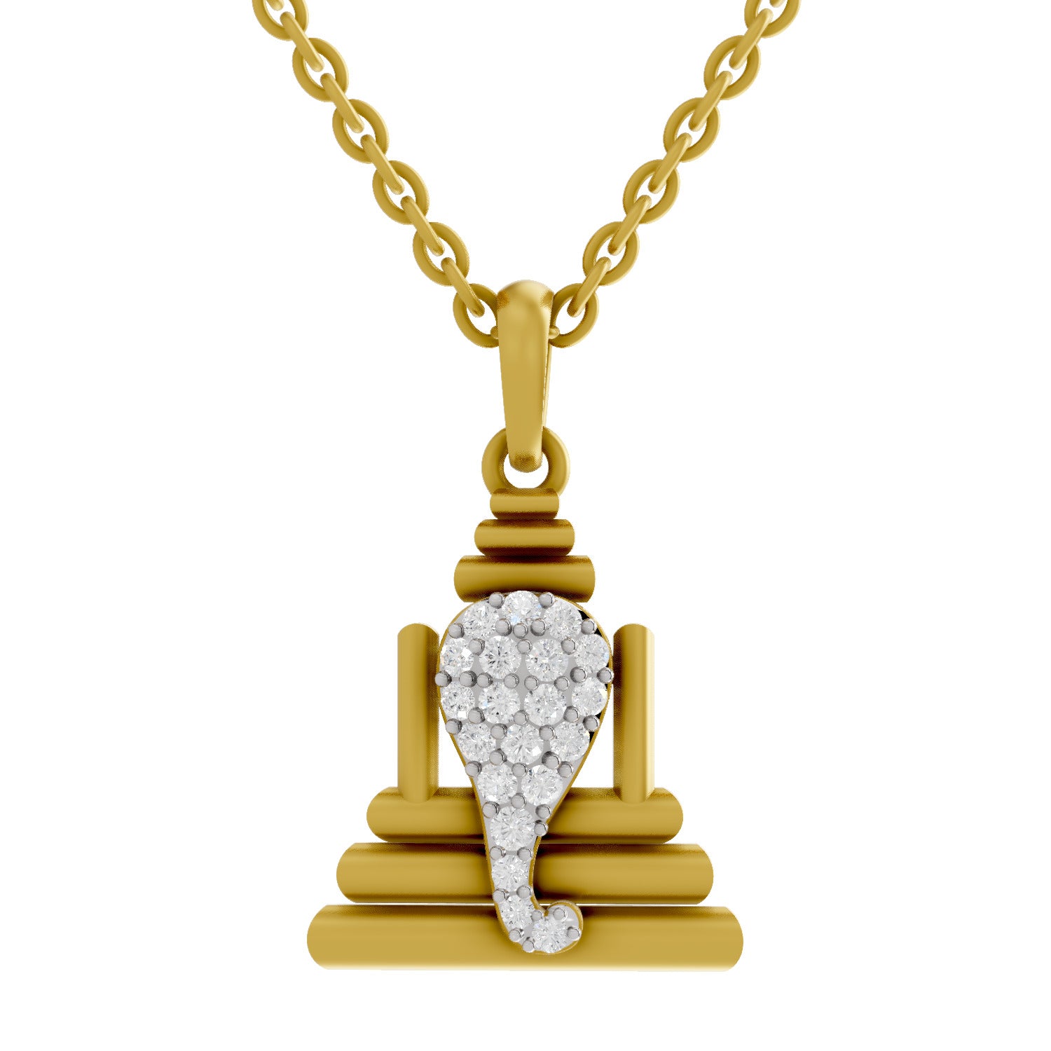 0.26 Round Shape | 925 Sterling Silver Gold Plated Ganesha Pendant Necklace