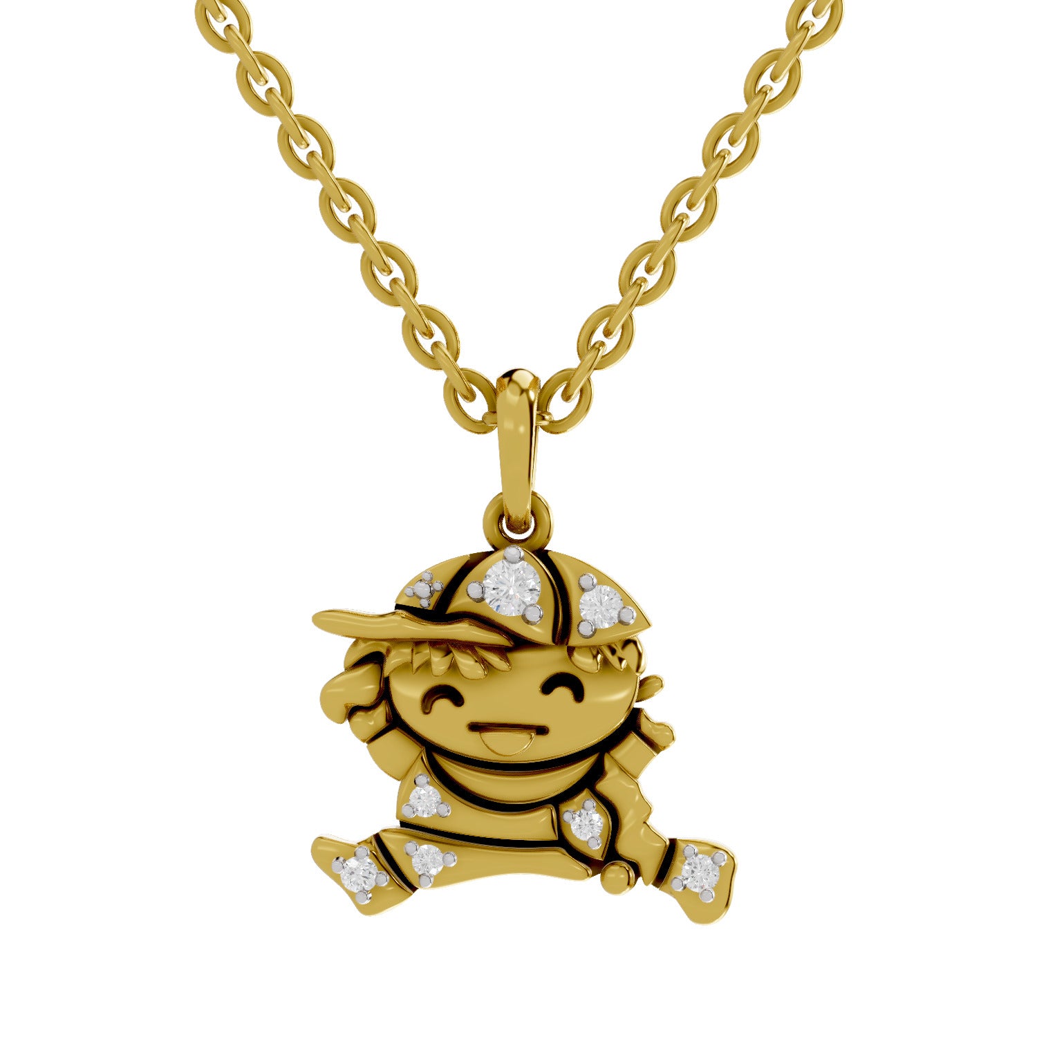 0.09 Round Shape | 925 Sterling Silver Gold Plated Joyful Jumper Pendant Necklace