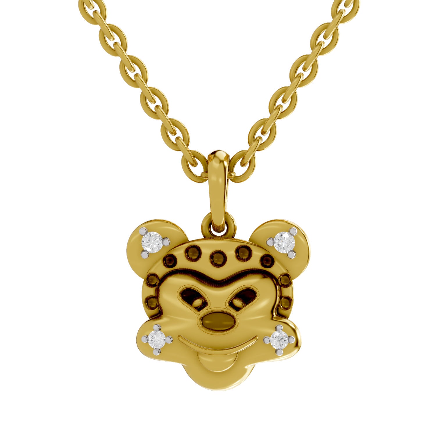 0.05 Round Shape | 925 Sterling Silver Gold Plated Twinkle Monkey Pendant Necklace