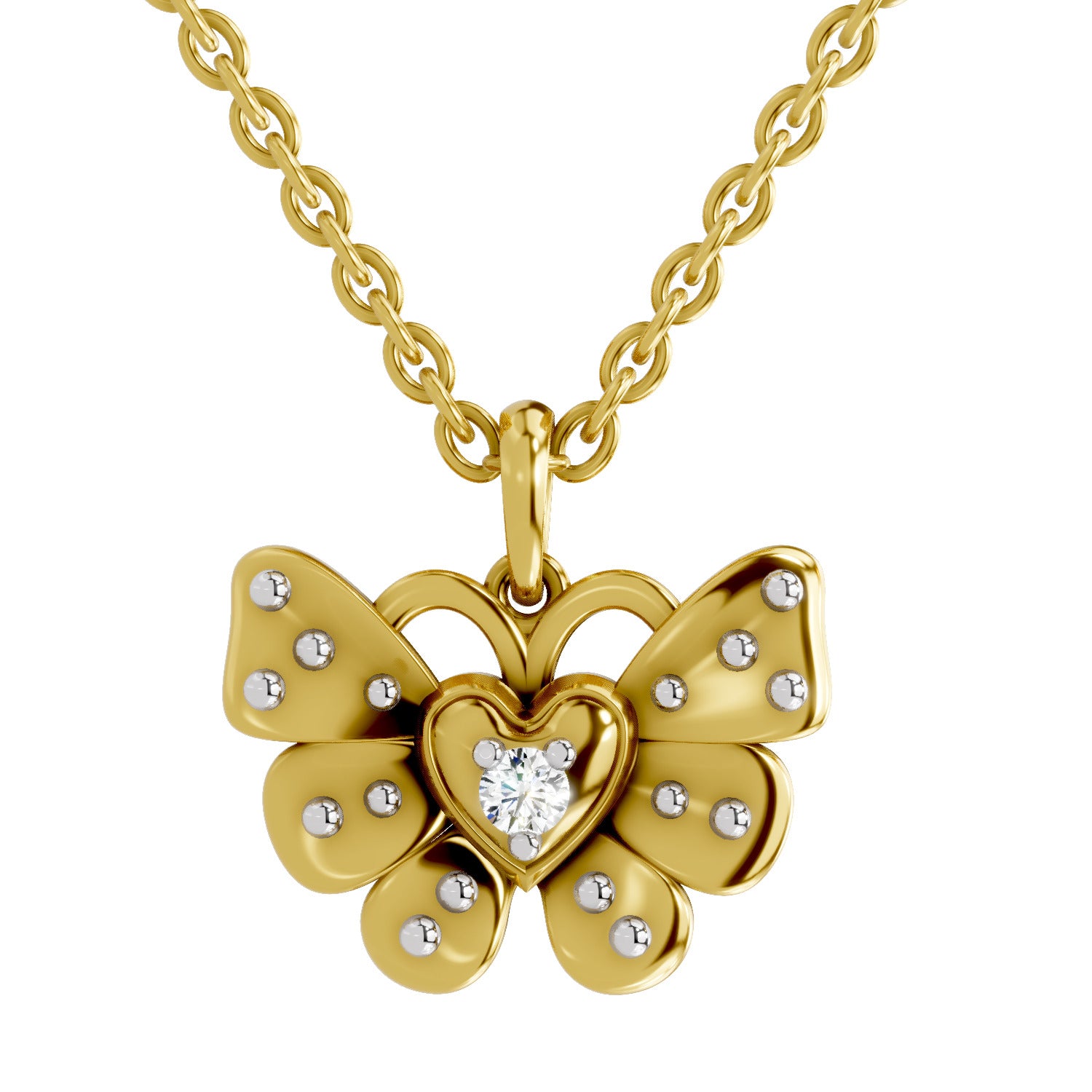 0.07 Round Shape | 925 Sterling Silver Gold Plated Butterfly Pendant Necklace