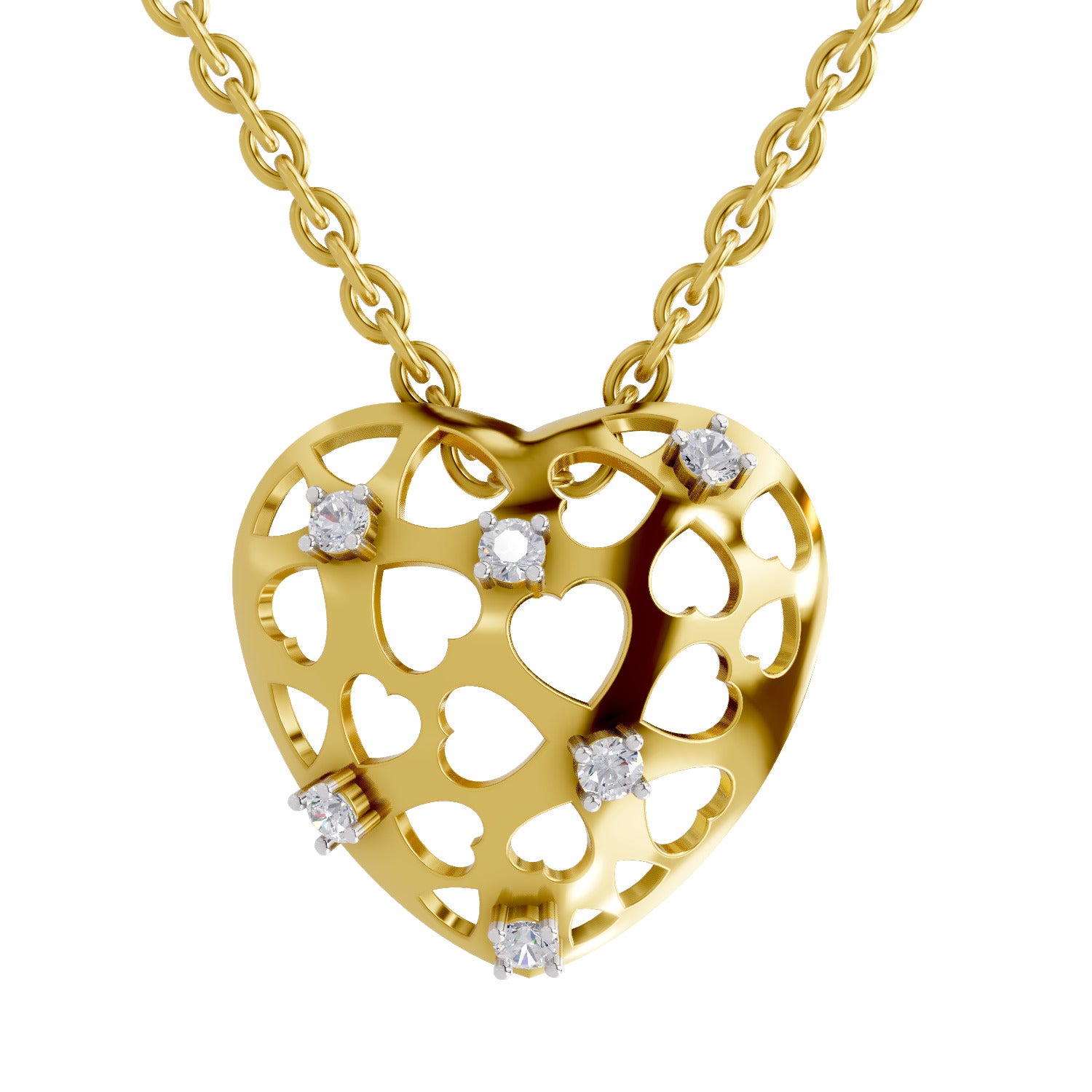 0.13 Round Shape | 925 Sterling Silver Gold Plated Heart Pendant Necklace