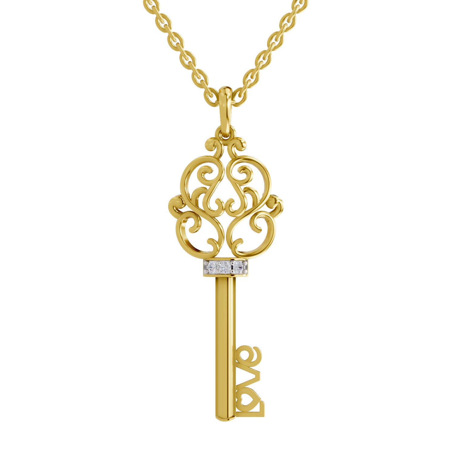 0.04 Round Shape | 925 Sterling Silver Gold Plated Key to Love Pendant Necklace