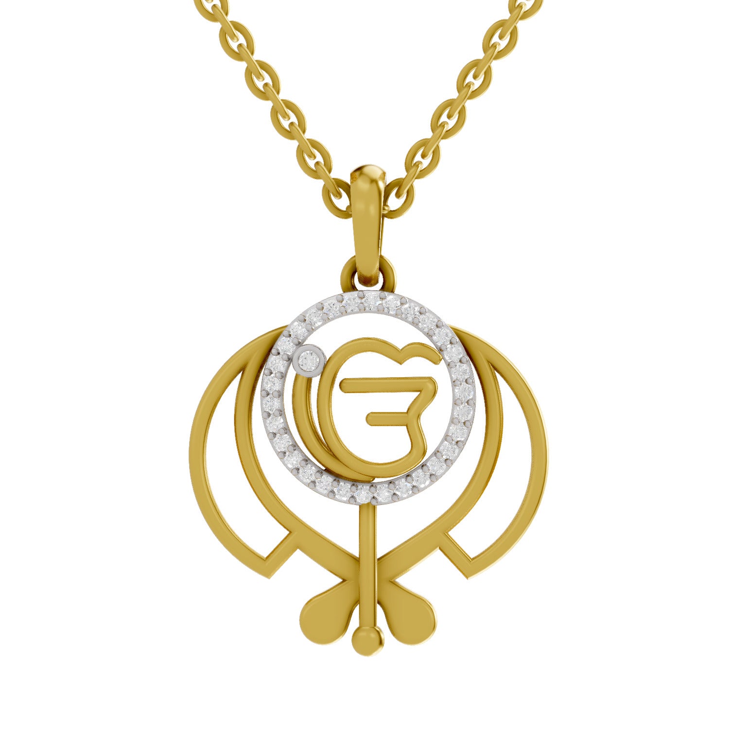 0.16 Round Shape | 925 Sterling Silver Gold Plated Pure Khalsa Pendant Necklace