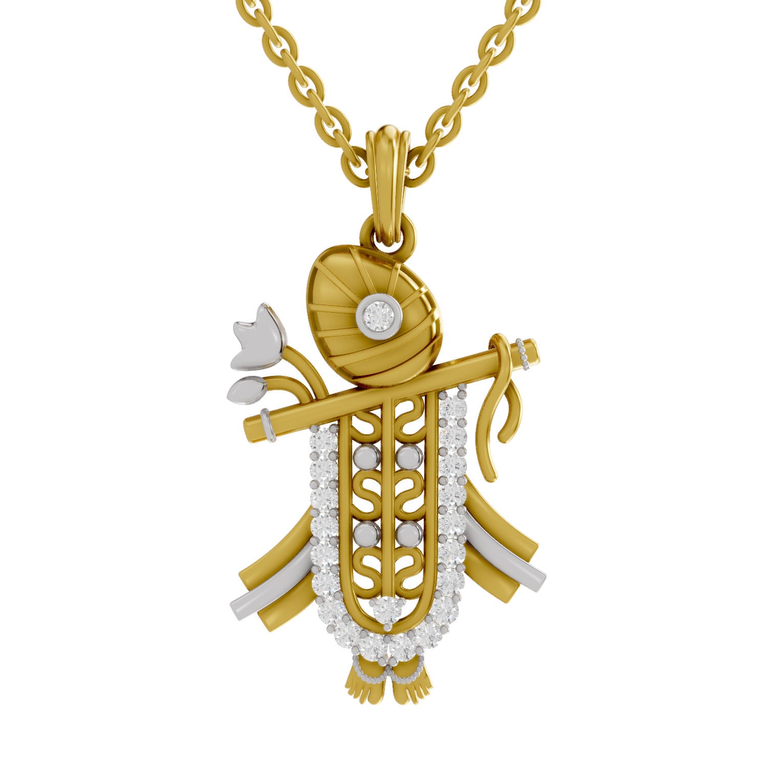 0.26 Round Shape | 925 Sterling Silver Gold Plated Divine Krishna Pendant Necklace