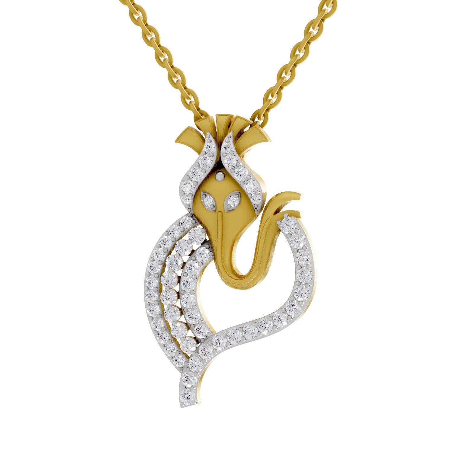 0.93 Round Shape | 925 Sterling Silver Gold Plated Ganesha Pendant Necklace