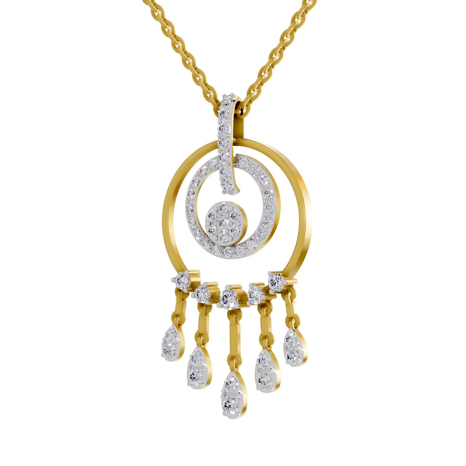 0.81 Round Shape | 925 Sterling Silver Gold Plated Dream Catcher Pendant Necklace