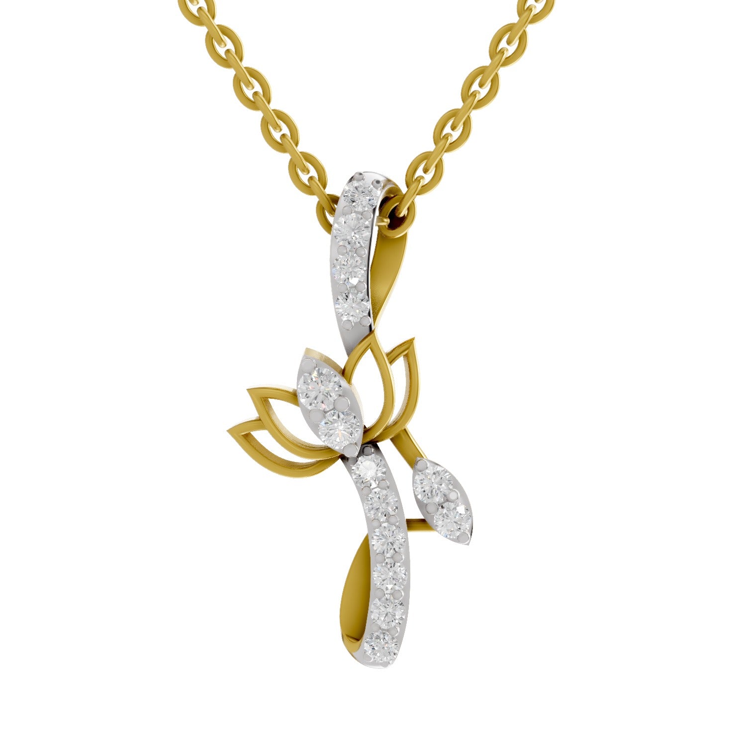 0.28 Round Shape | 925 Sterling Silver Gold Plated Lotus Pendant Necklace