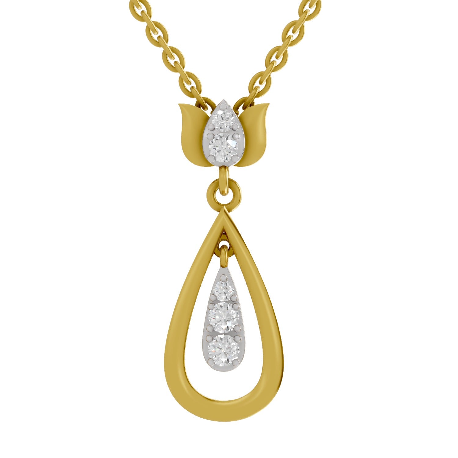 0.26 Round Shape | 925 Sterling Silver Gold Plated Lotus Pendant Necklace