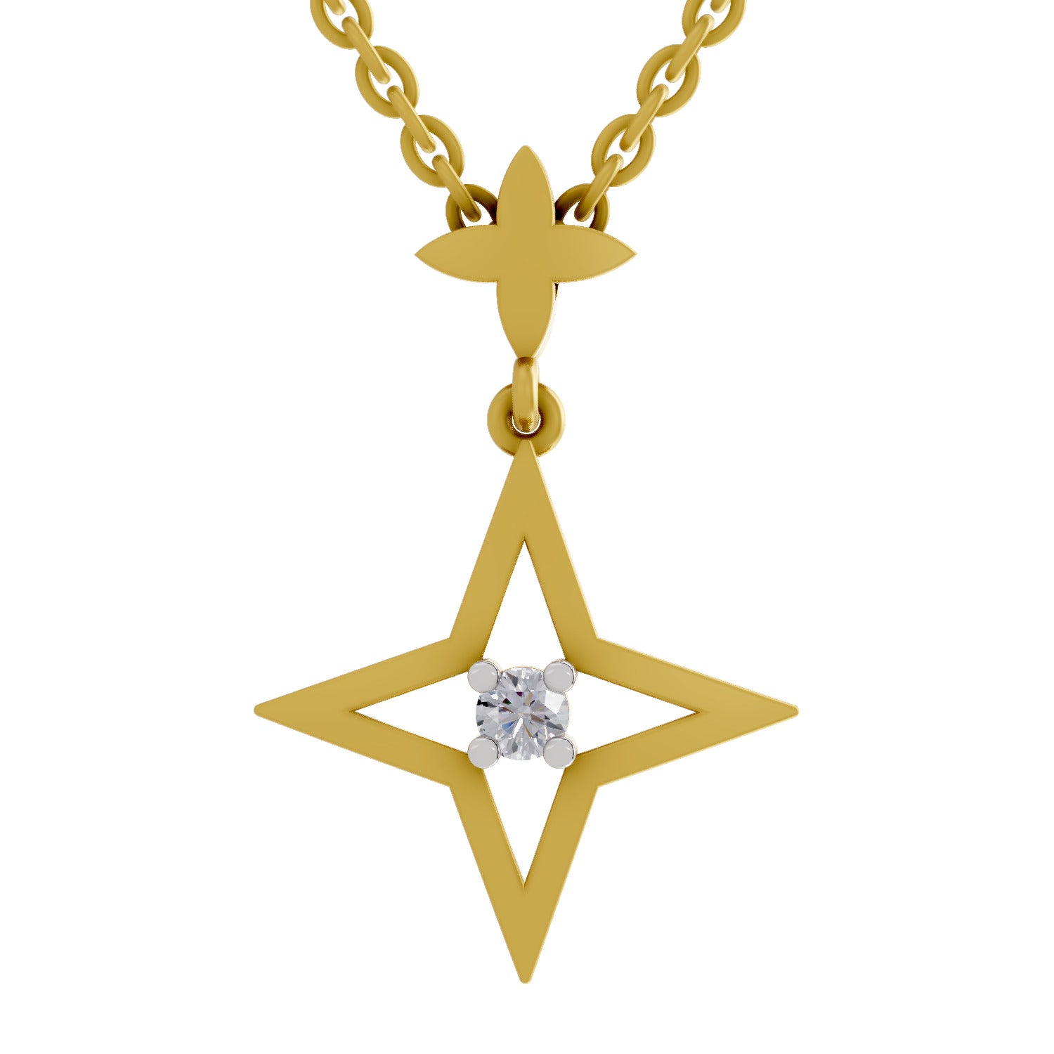 0.08 Round Shape | 925 Sterling Silver Gold Plated Star Pendant Necklace