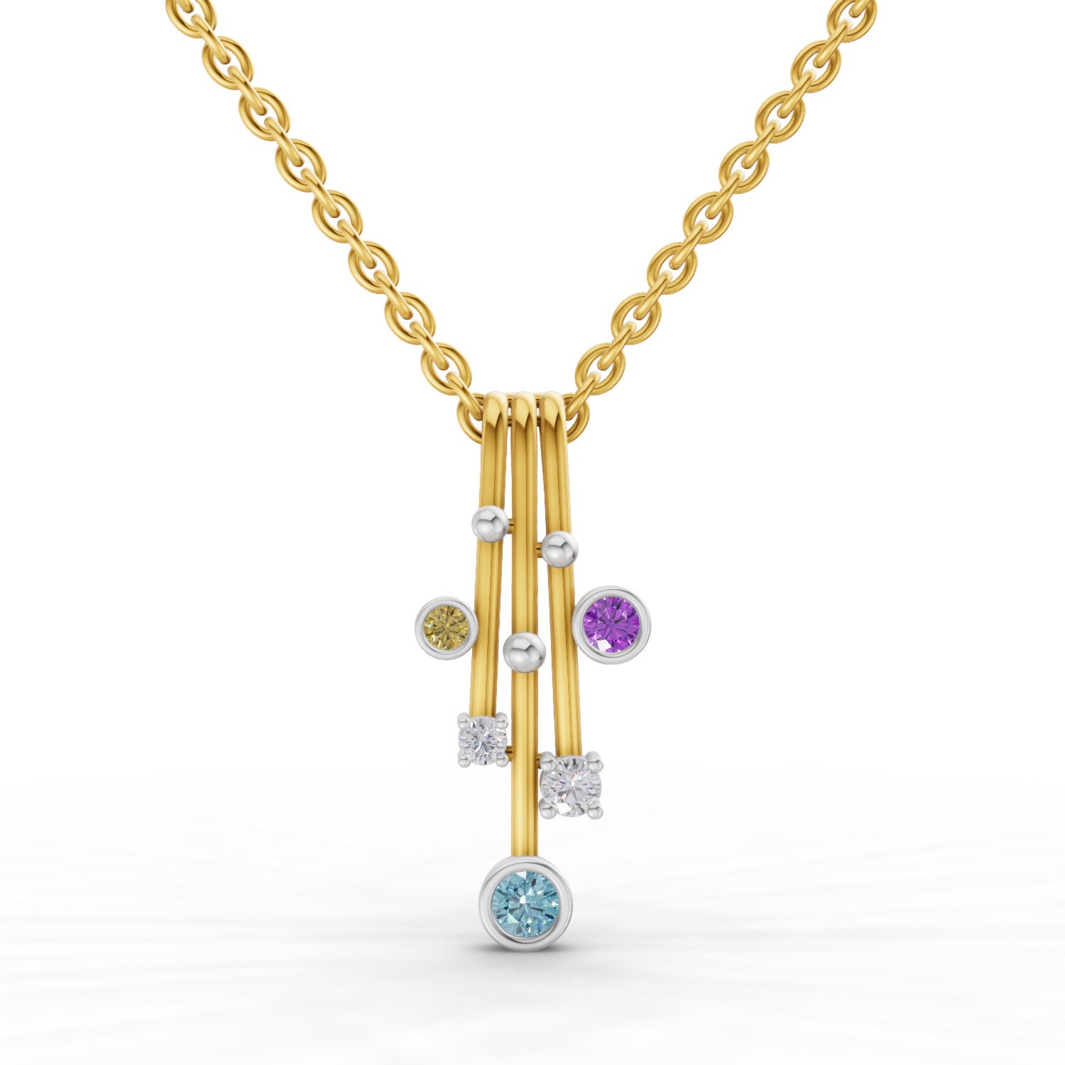 0.1 Round Shape | 925 Sterling Silver Gold Plated Fancy Pendant Necklace