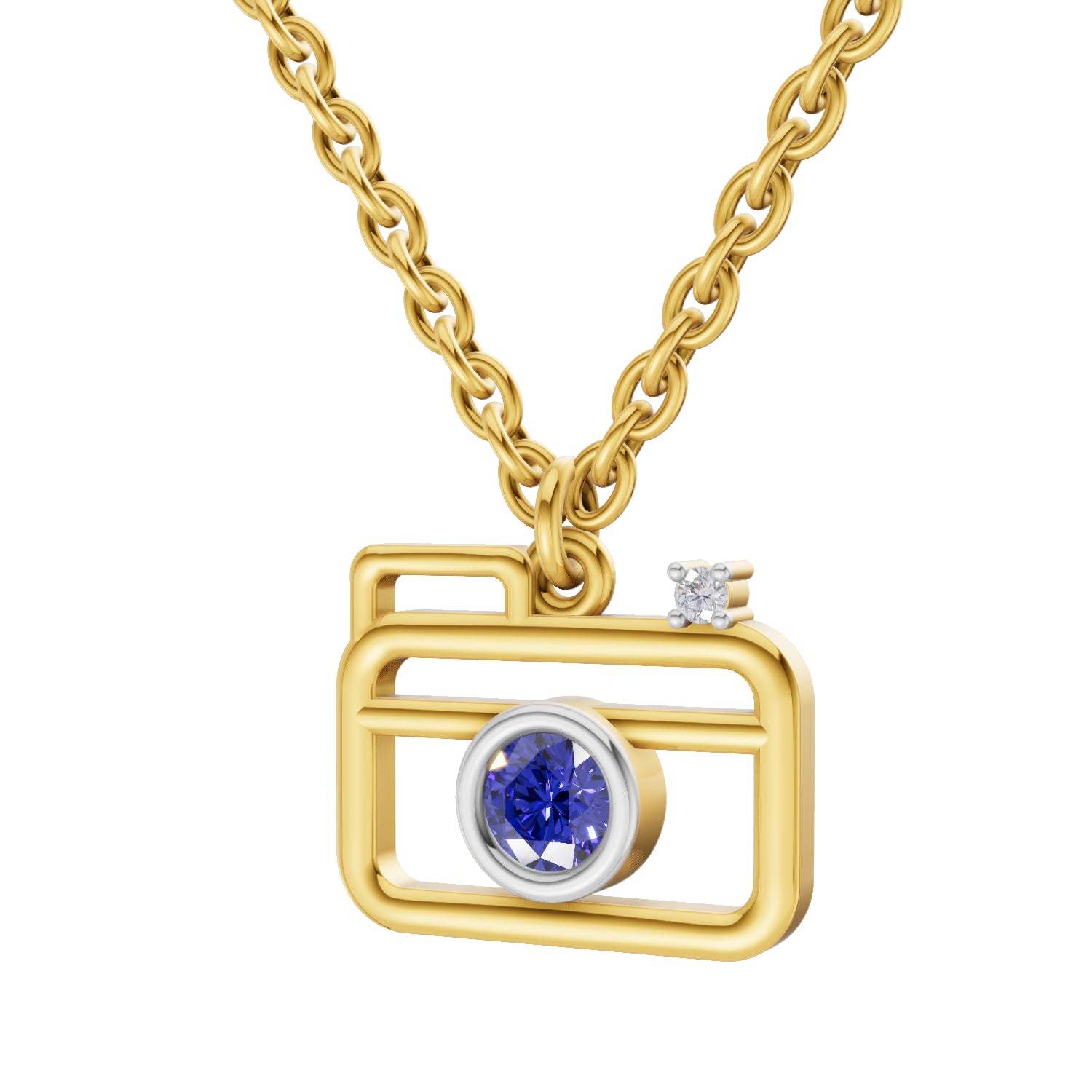 0.01 Carat| 925 Sterling Silver Gold Plated Camera Pendant Necklace