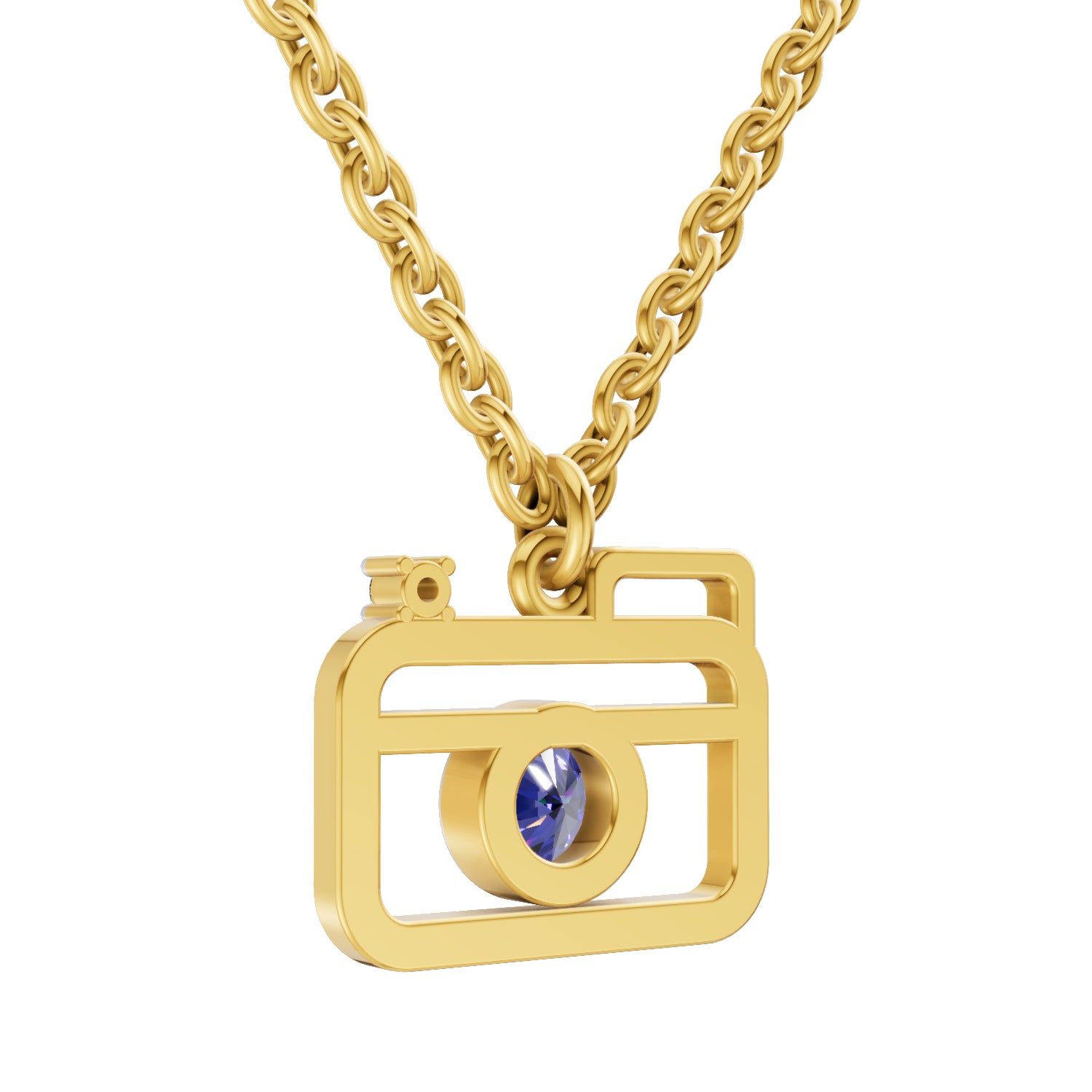 0.01 Carat| 925 Sterling Silver Gold Plated Camera Pendant Necklace