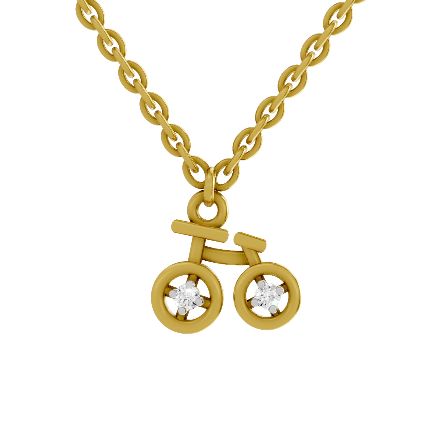 0.04 Carat| 925 Sterling Silver Gold Plated Cycle Pendant Necklace