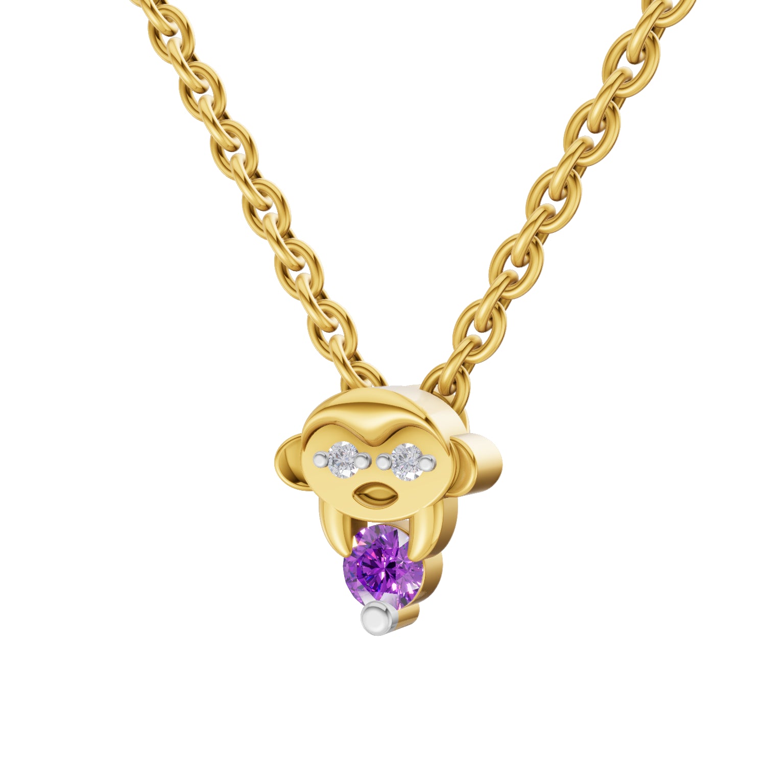 0.02 Carat| 925 Sterling Silver Gold Plated Twinkle Toes Monkey Pendant Necklace