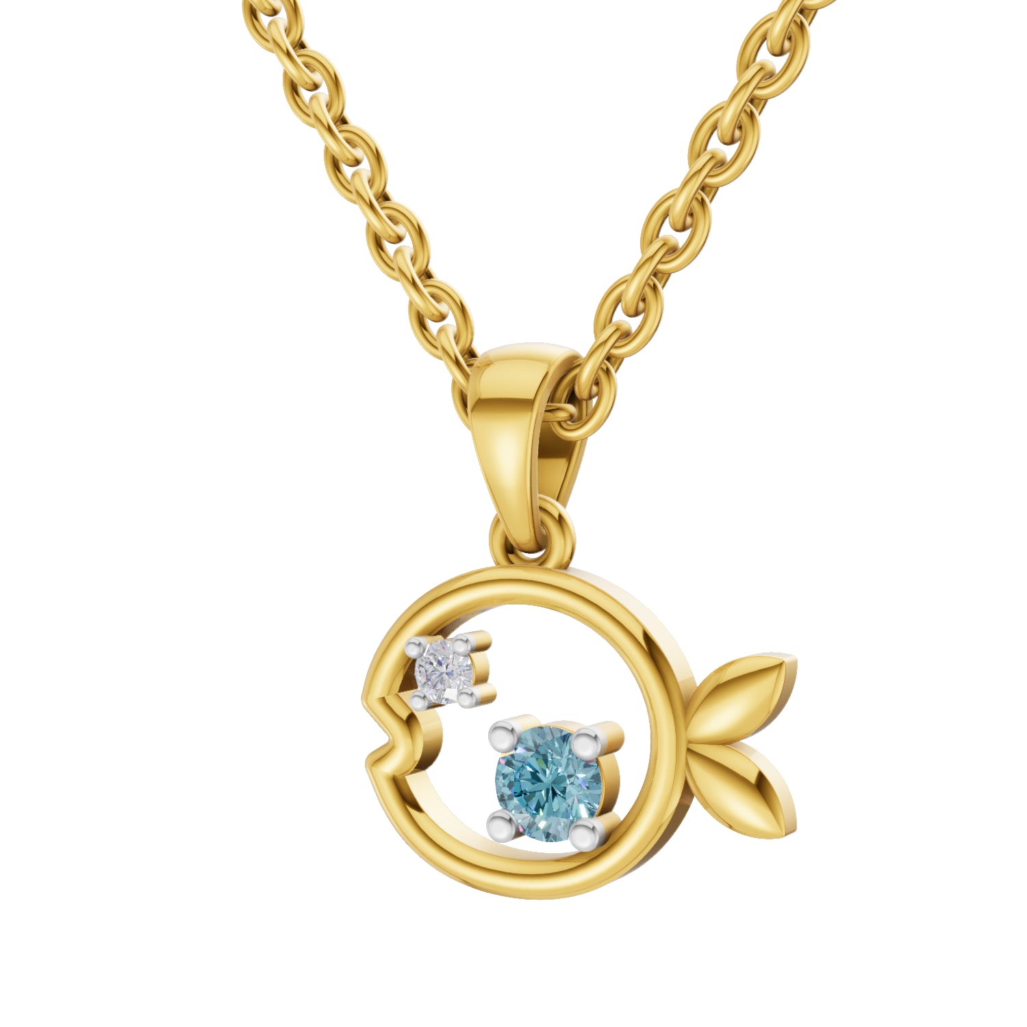 0.02 Carat| 925 Sterling Silver Gold Plated Fish Pendant Necklace