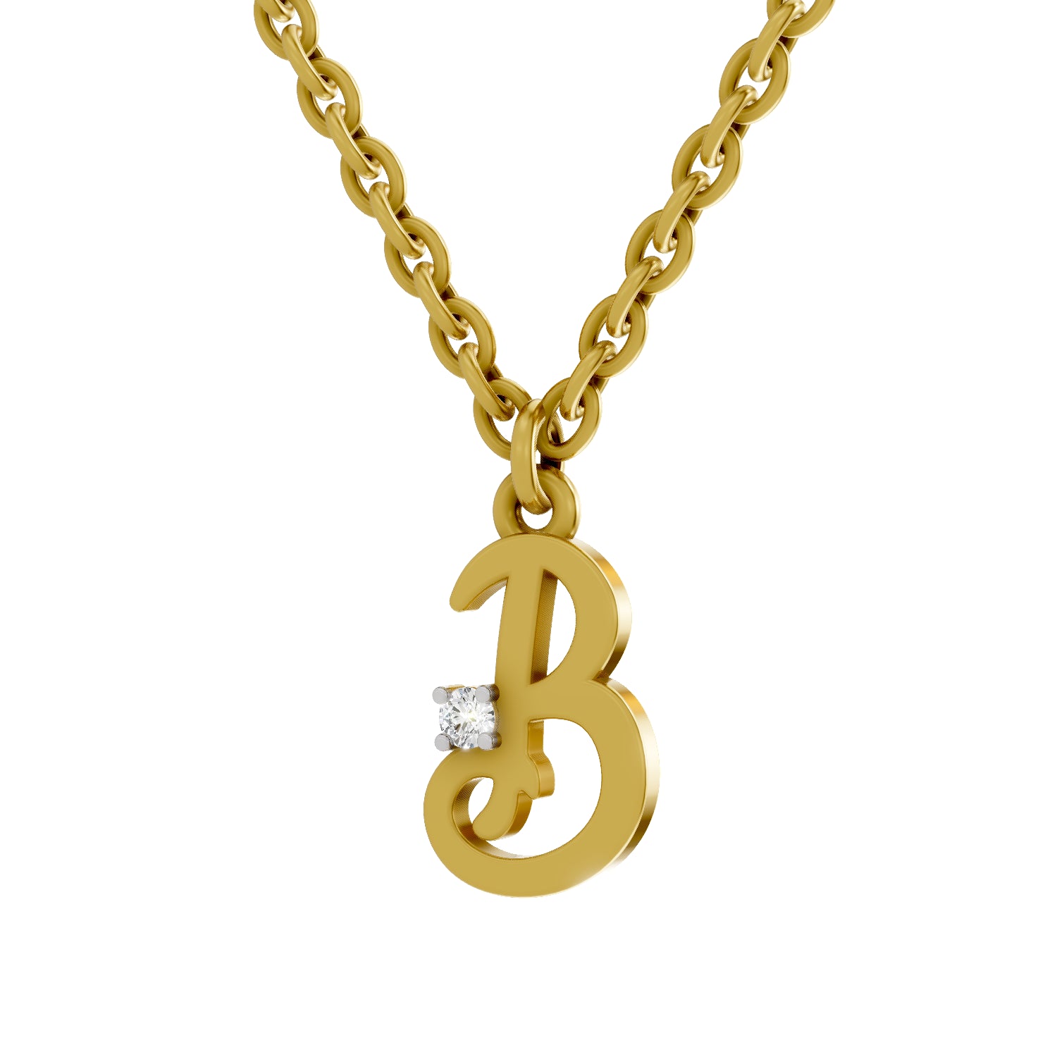 0.02 Carat| 925 Sterling Silver Gold Plated Initial B Pendant Necklace
