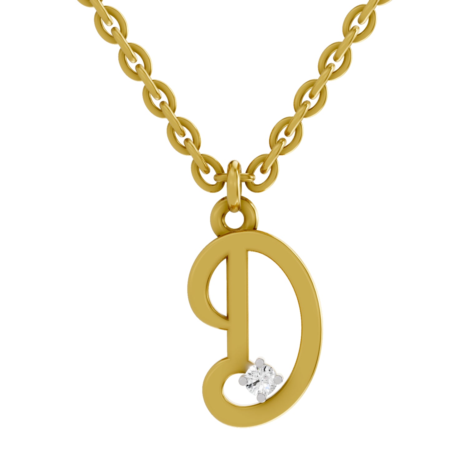 0.02 Carat| 925 Sterling Silver Gold Plated Initial D Pendant Necklace