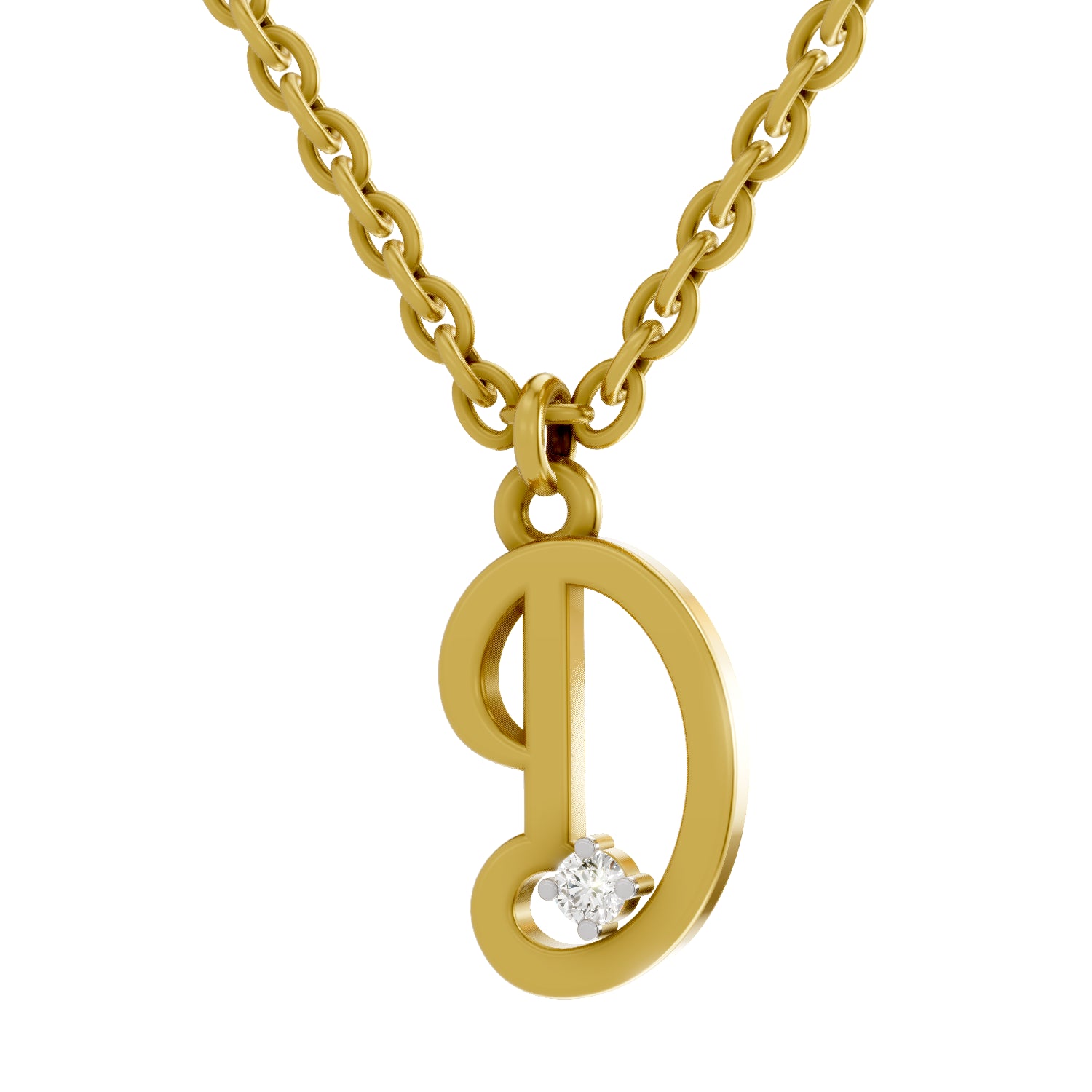 0.02 Carat| 925 Sterling Silver Gold Plated Initial D Pendant Necklace