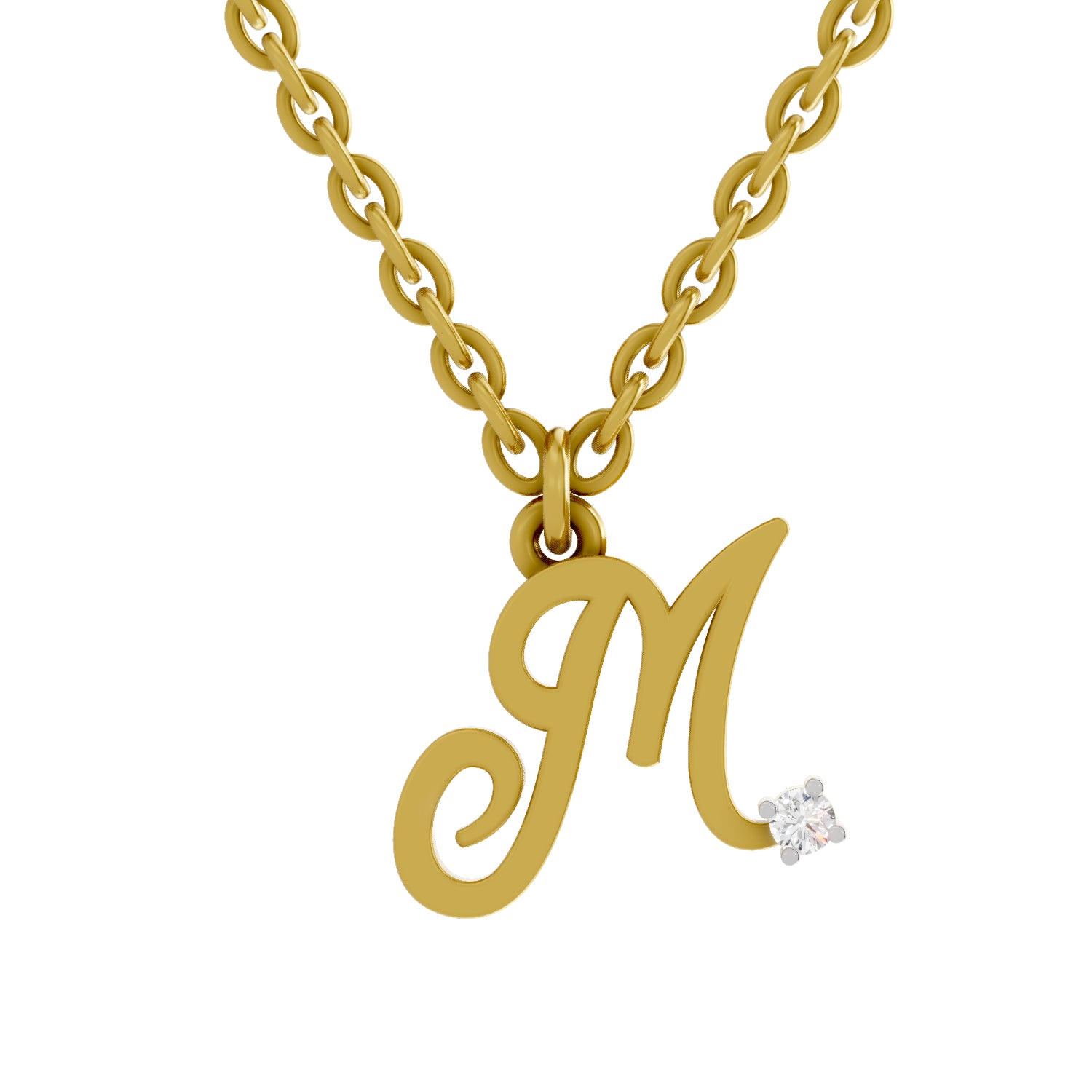 0.02 Carat| 925 Sterling Silver Gold Plated Initial M Pendant Necklace