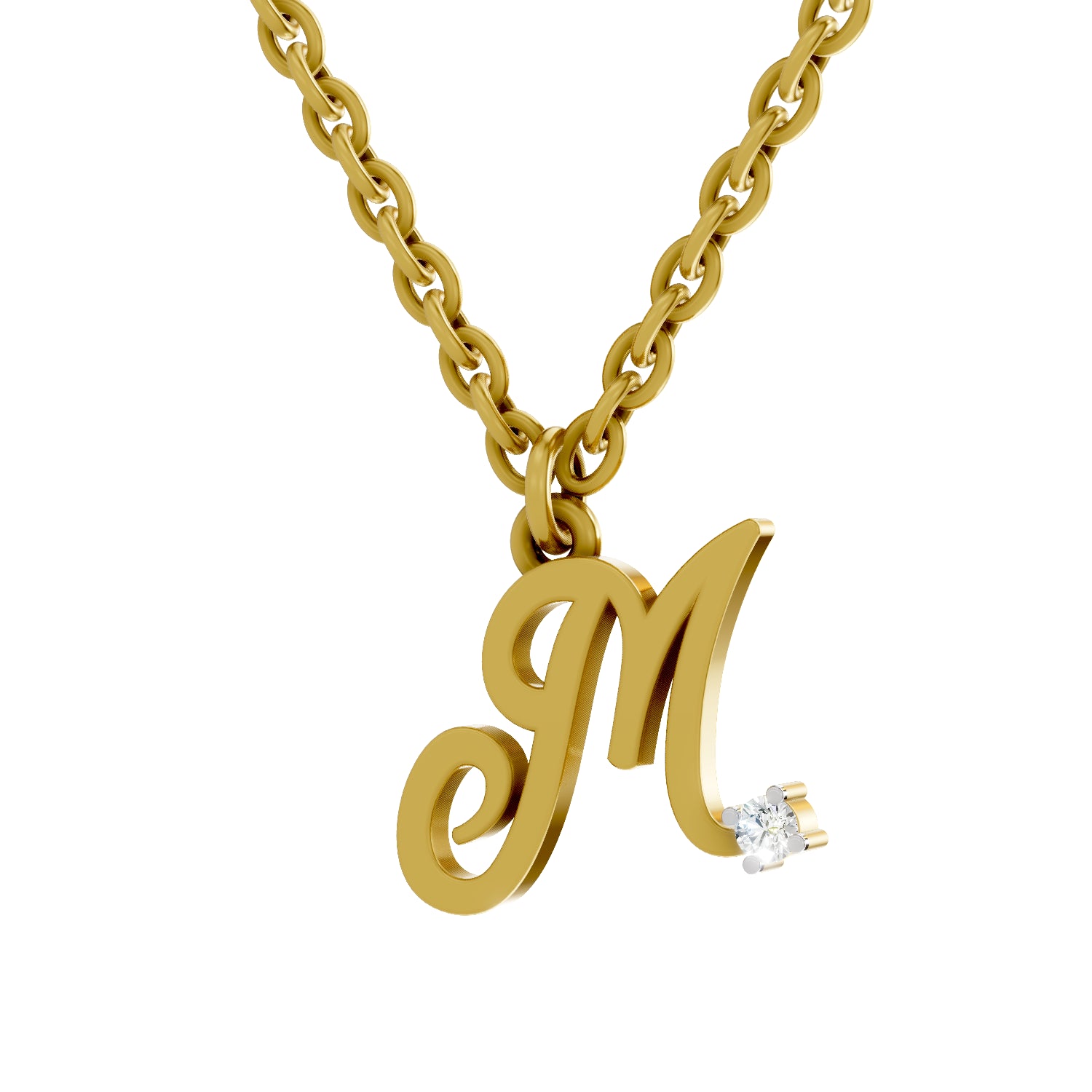 0.02 Carat| 925 Sterling Silver Gold Plated Initial M Pendant Necklace