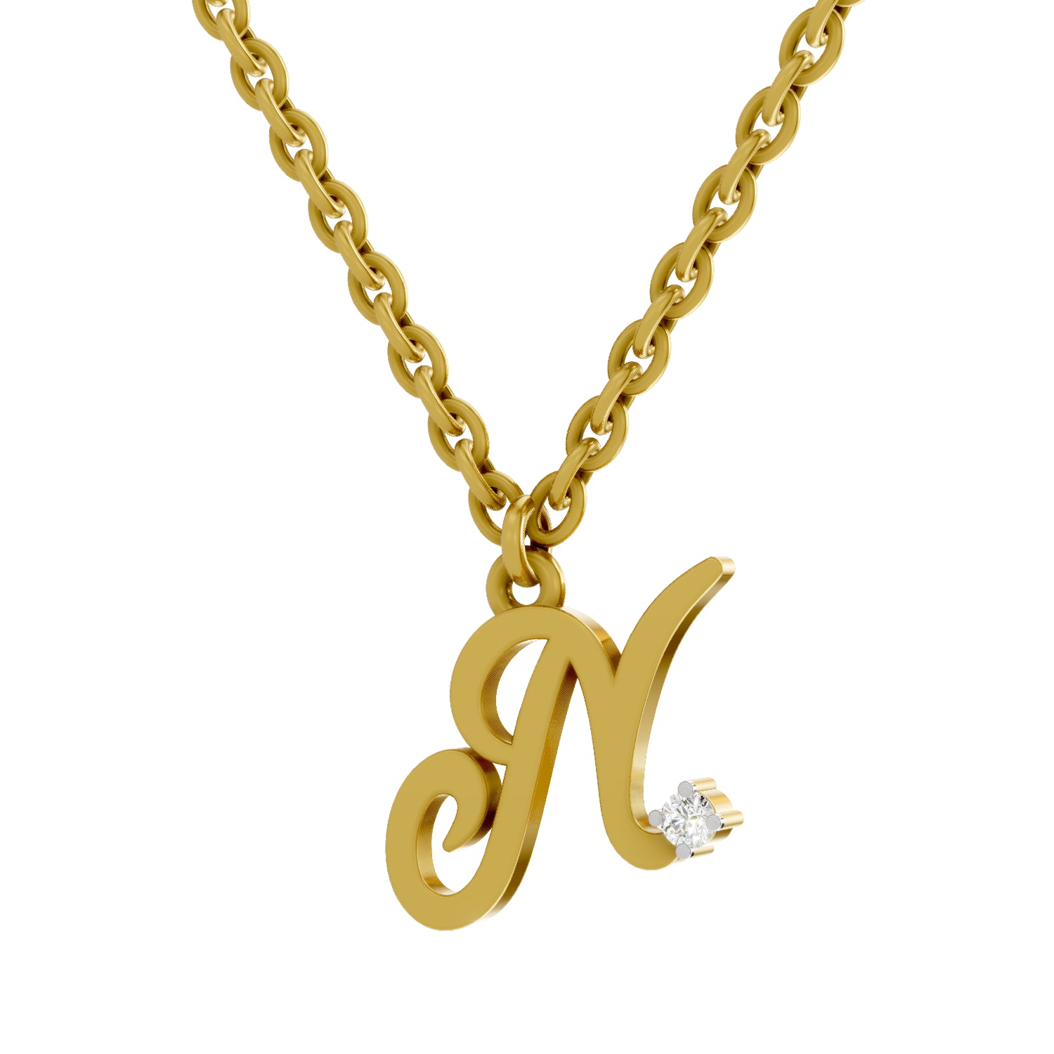 0.02 Carat| 925 Sterling Silver Gold Plated Initial N Pendant Necklace