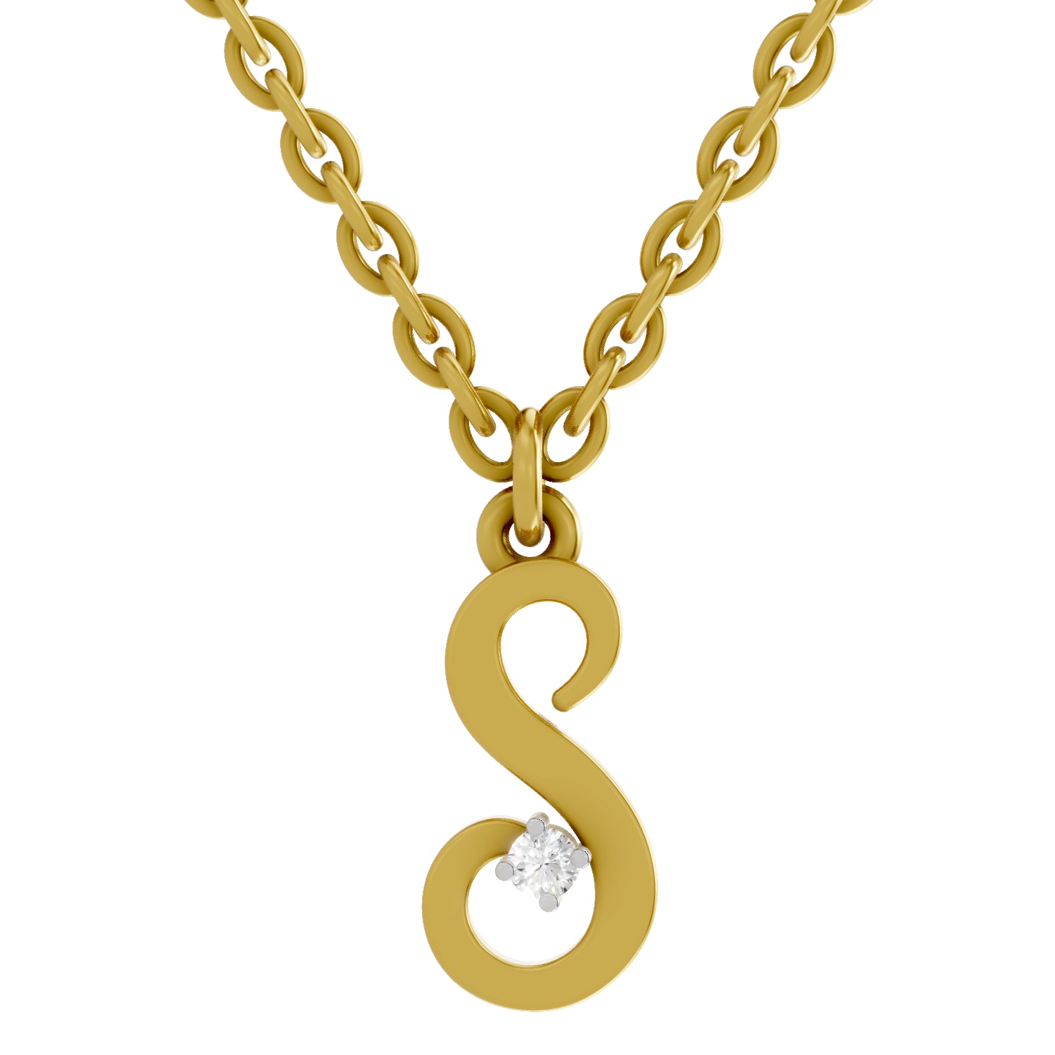 0.02 Carat| 925 Sterling Silver Gold Plated Initial S Pendant Necklace