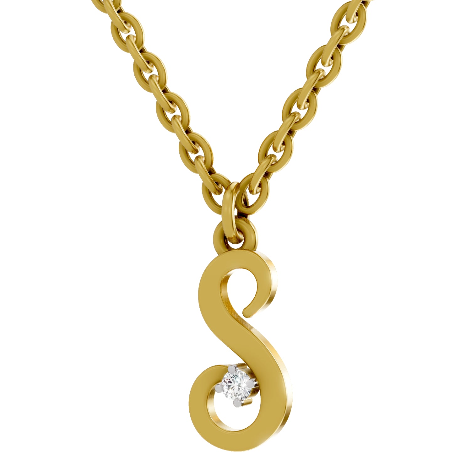 0.02 Carat| 925 Sterling Silver Gold Plated Initial S Pendant Necklace