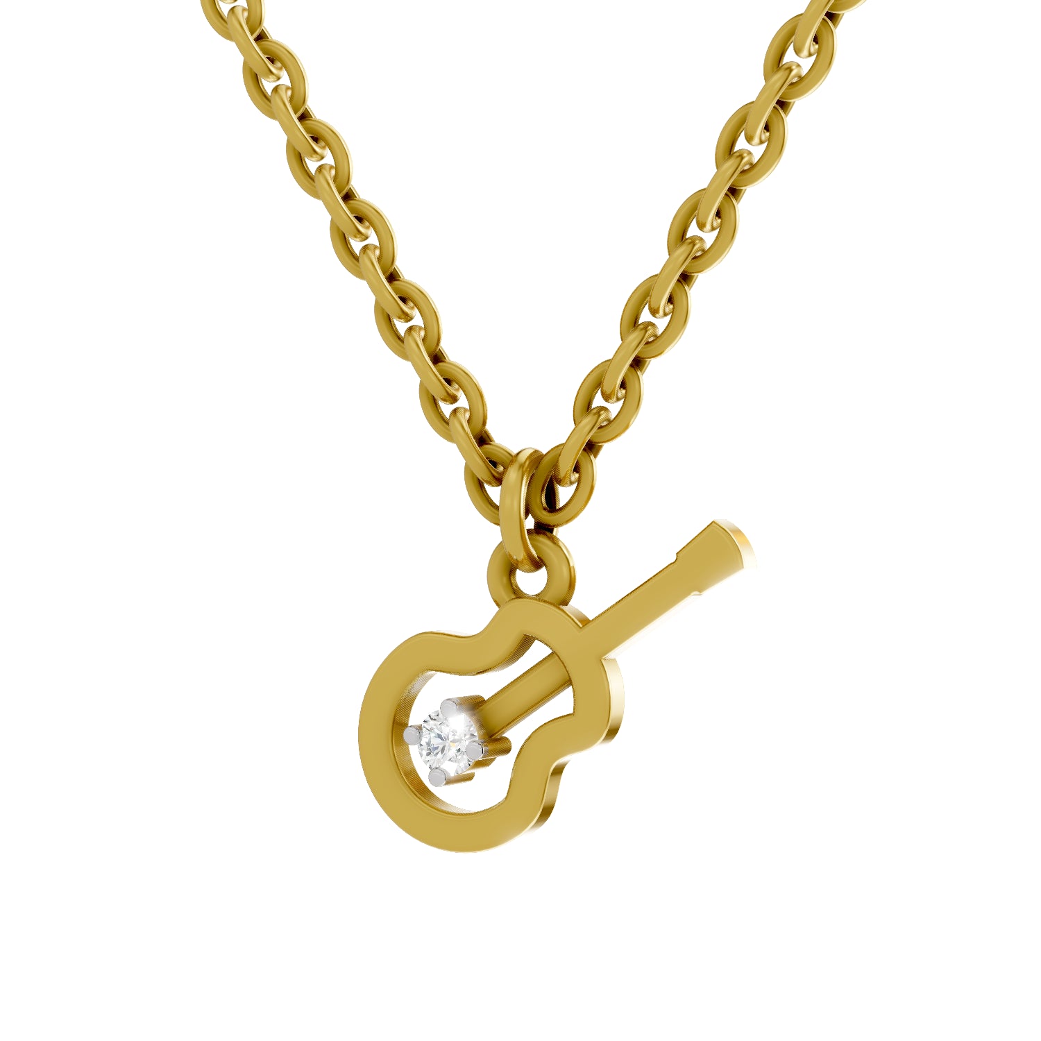 0.02 Carat| 925 Sterling Silver Gold Plated Guitar Charm Pendant Necklace