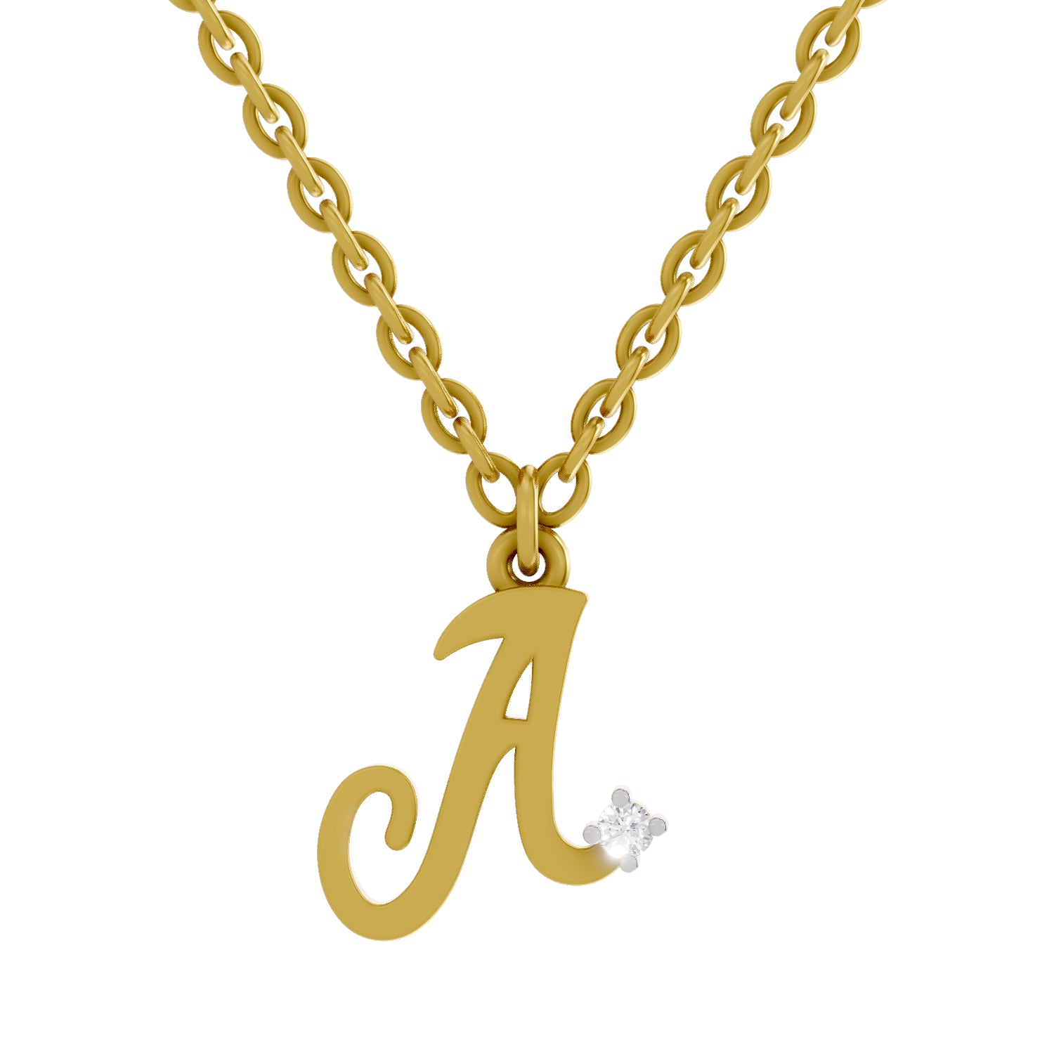 0.02 Carat| 925 Sterling Silver Gold Plated Initial A Pendant Necklace