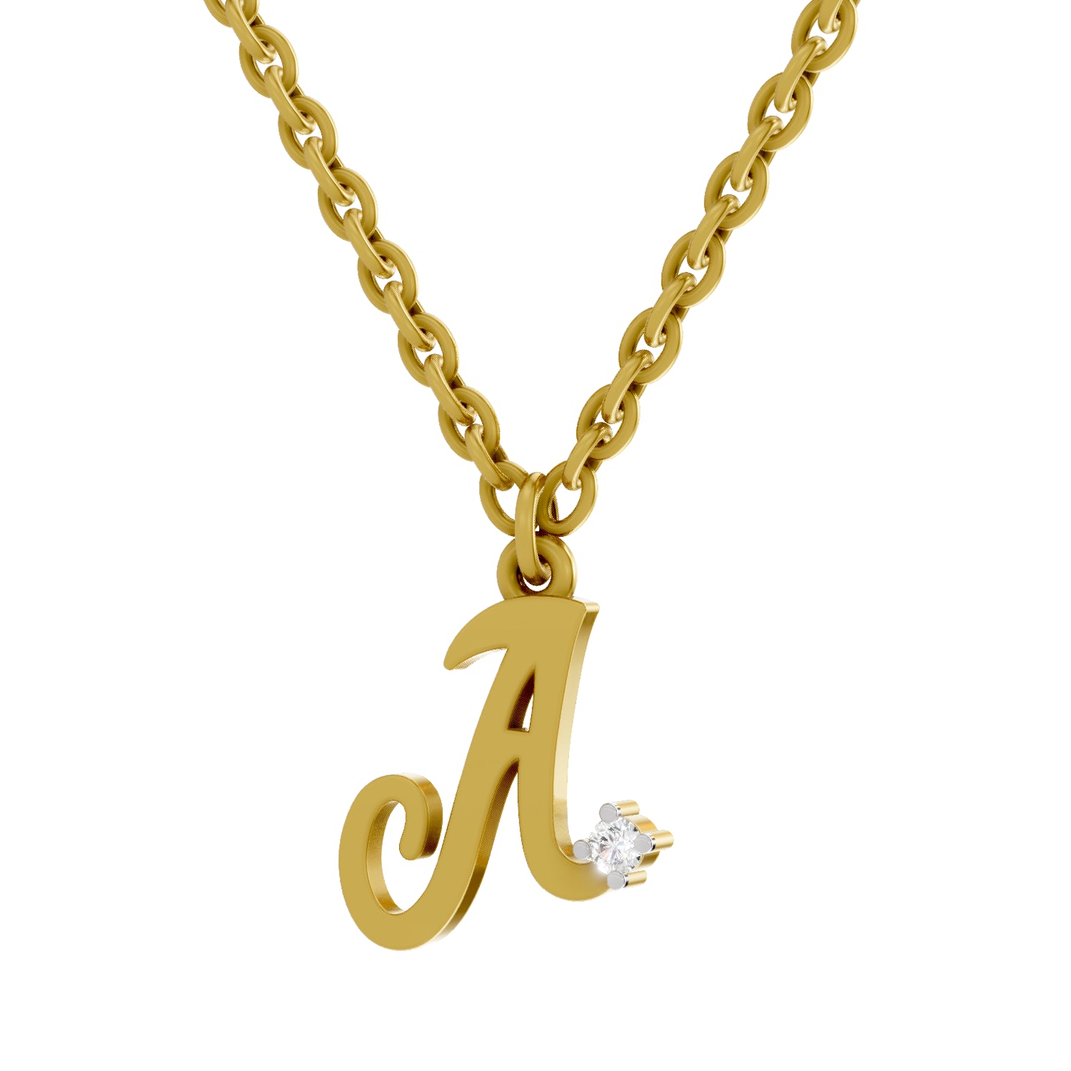 0.02 Carat| 925 Sterling Silver Gold Plated Initial A Pendant Necklace