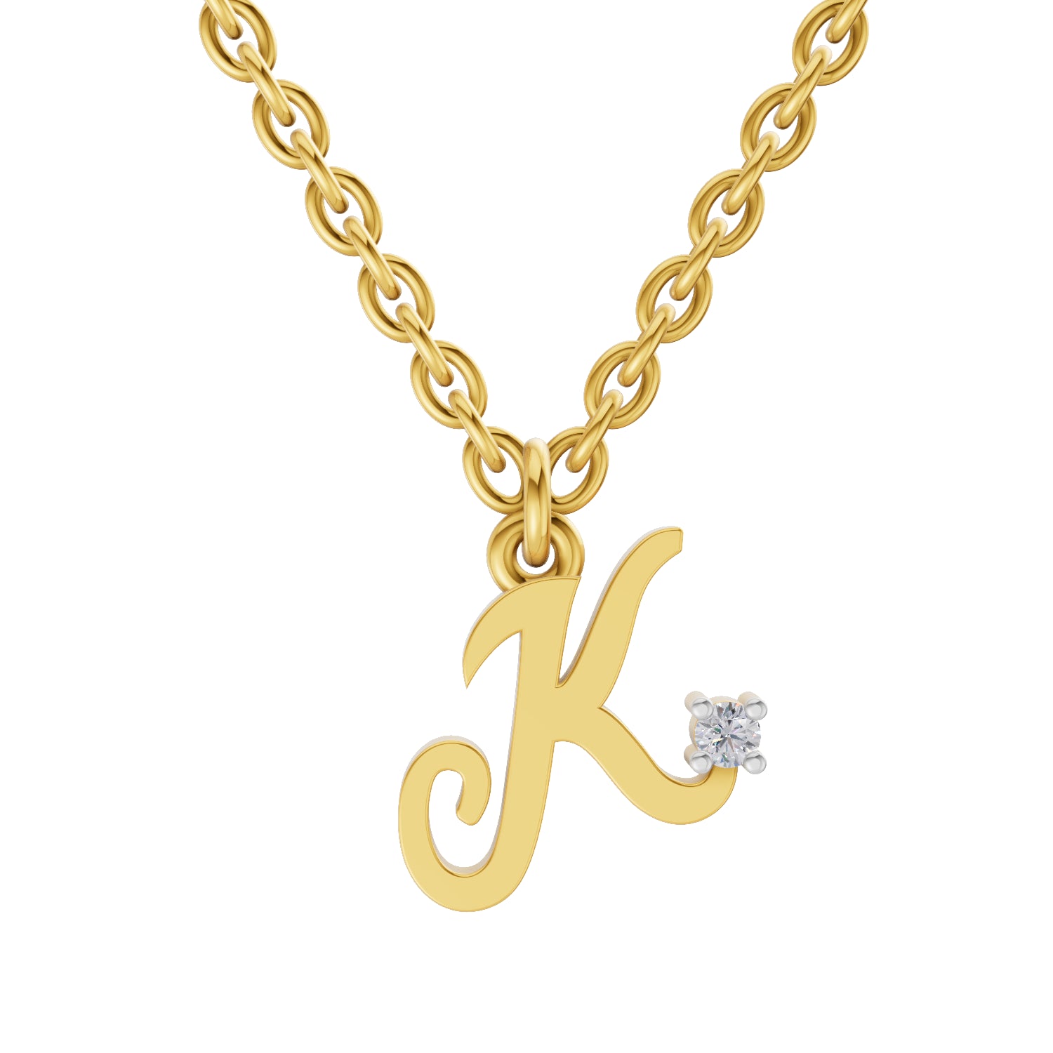 0.02 Carat| 925 Sterling Silver Gold Plated Initial K Pendant Necklace