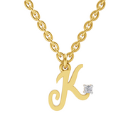 0.02 Carat| 925 Sterling Silver Gold Plated Initial K Pendant Necklace