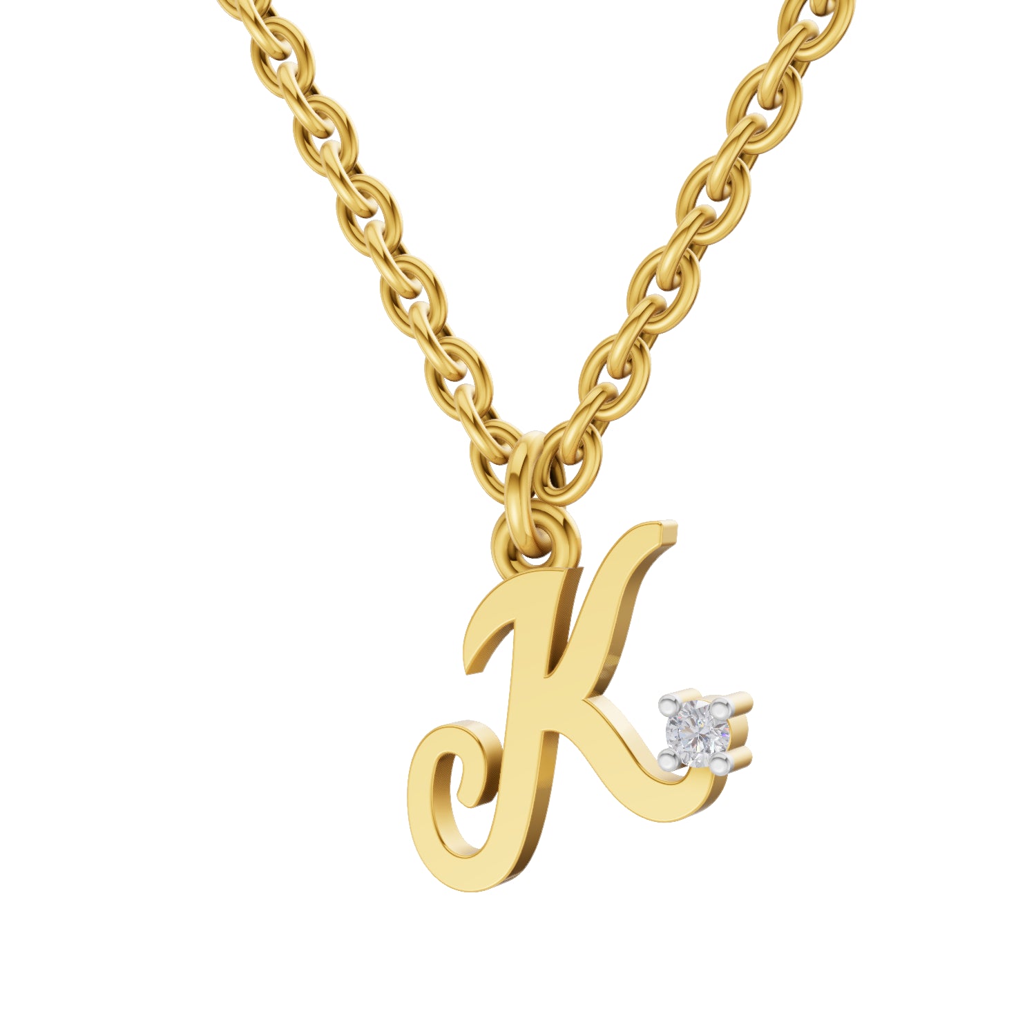 0.02 Carat| 925 Sterling Silver Gold Plated Initial K Pendant Necklace