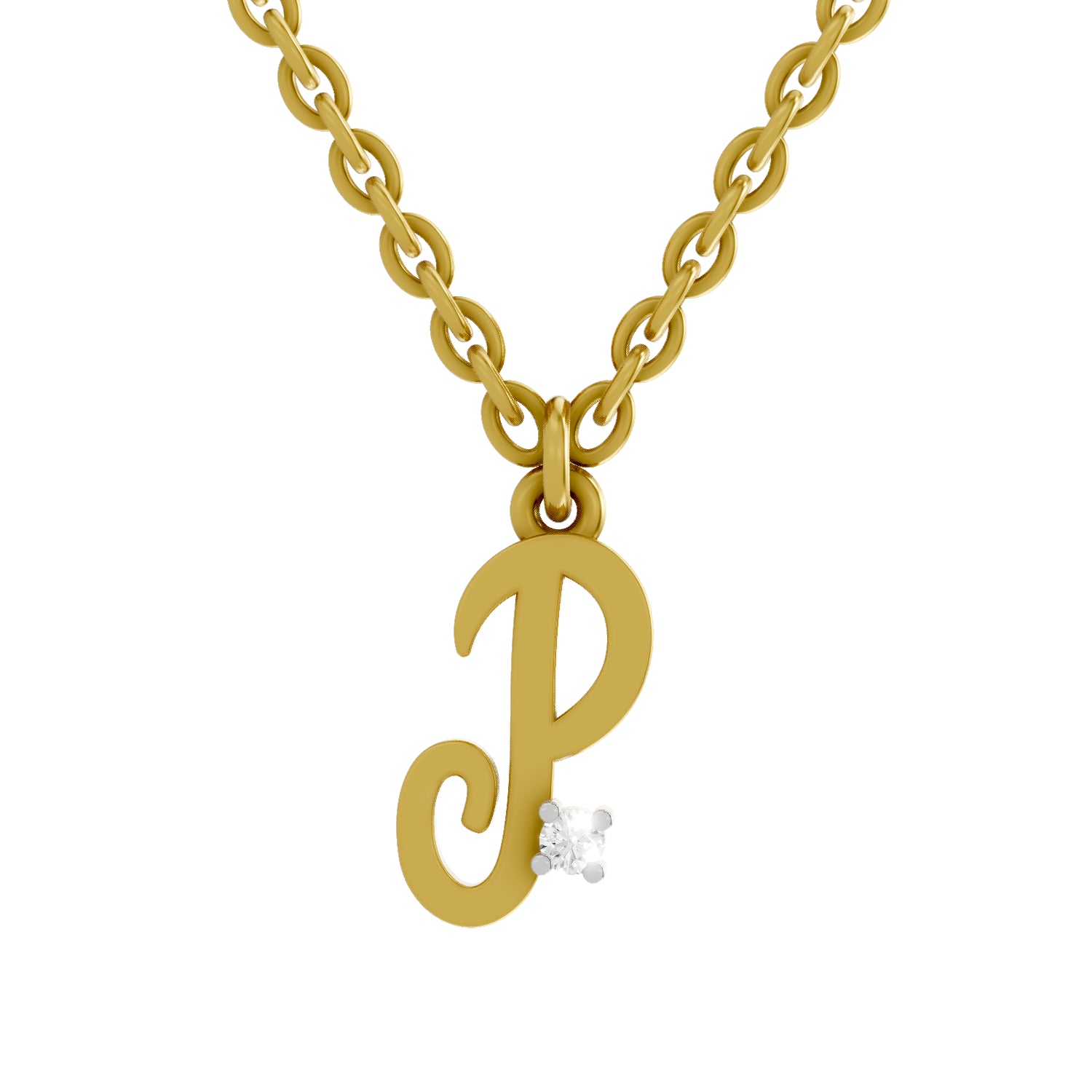 0.02 Carat| 925 Sterling Silver Gold Plated Initial P Pendant Necklace
