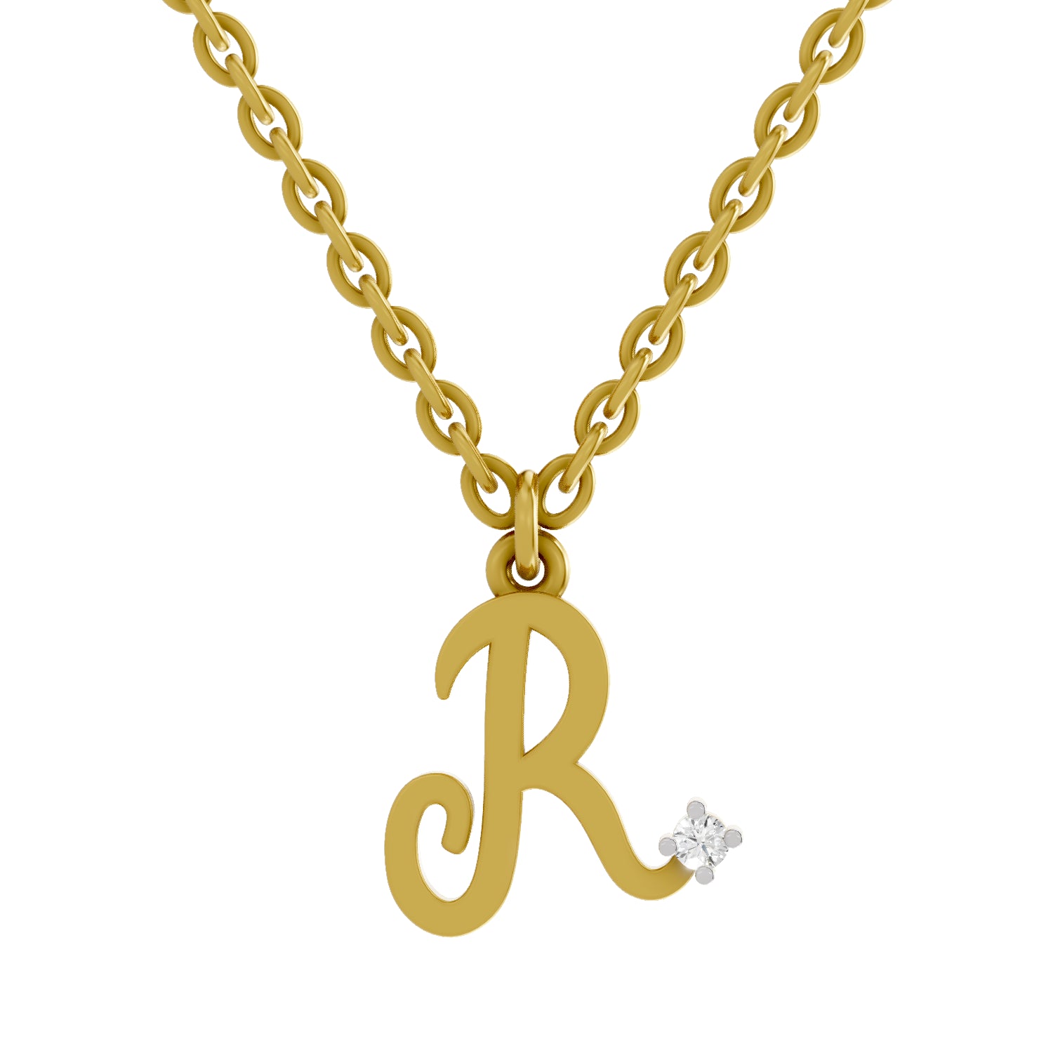 0.02 Carat| 925 Sterling Silver Gold Plated Initial R Pendant Necklace