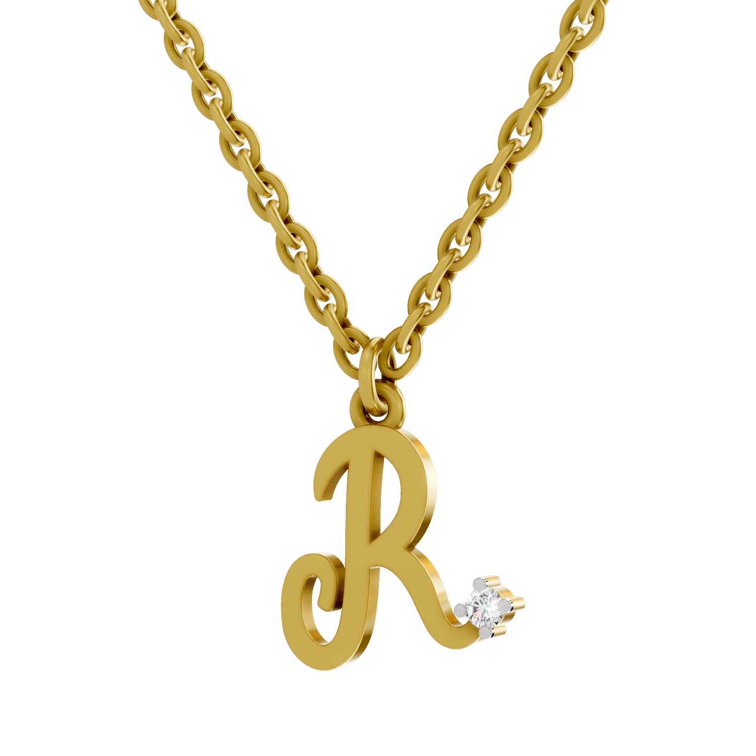 0.02 Carat| 925 Sterling Silver Gold Plated Initial R Pendant Necklace