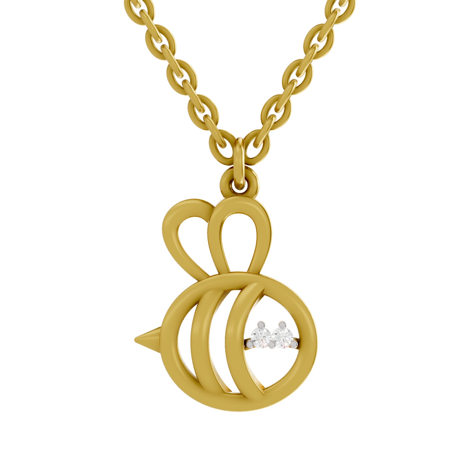 0.02 Carat| 925 Sterling Silver Gold Plated Busy Bee Pendant Necklace