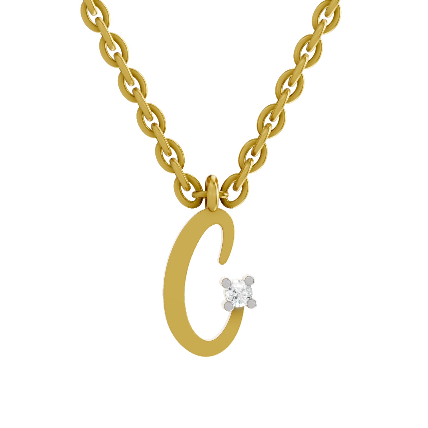 0.02 Carat| 925 Sterling Silver Gold Plated Initial C Pendant Necklace